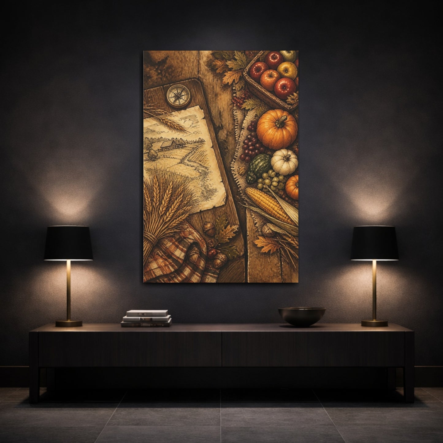 Mockup 3. Rustic Homestead Map shown as canvas print