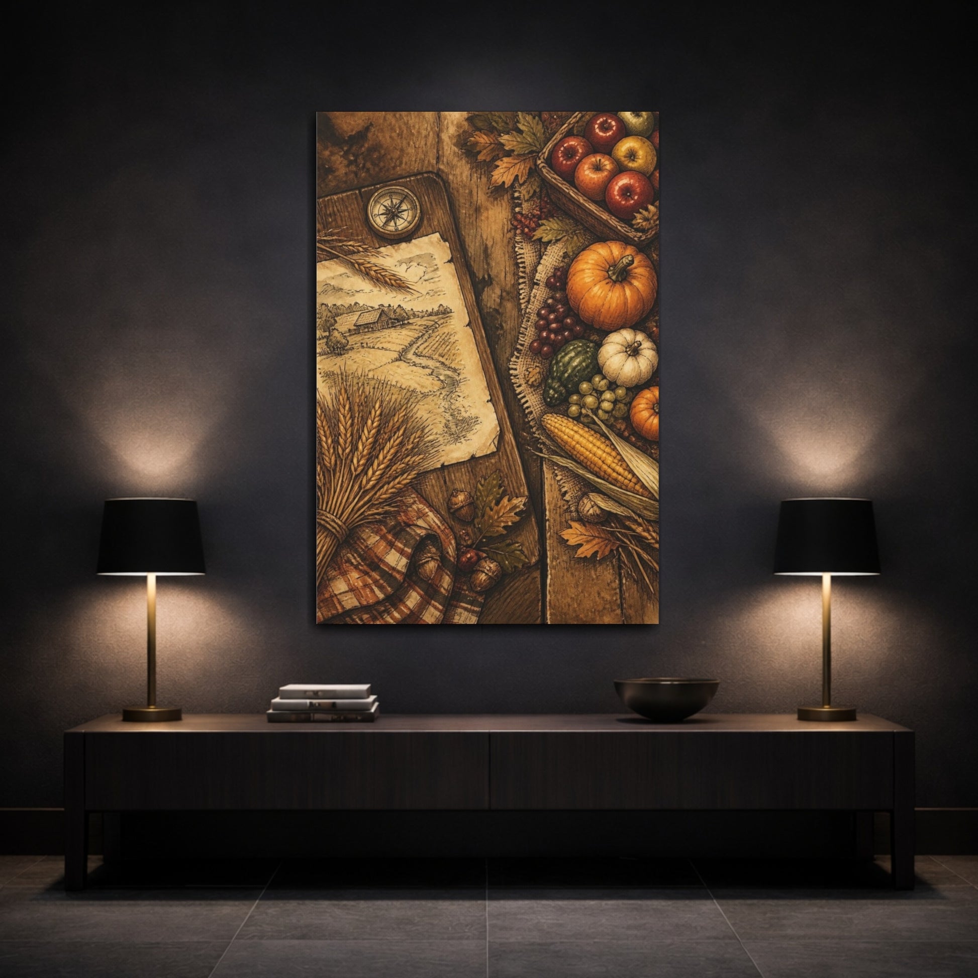 Mockup 3. Rustic Homestead Map shown as canvas print