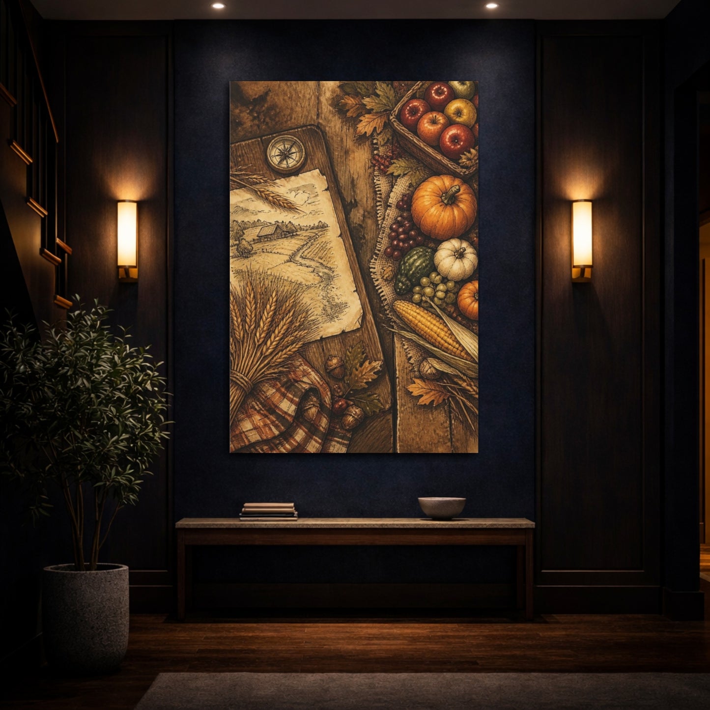 Mockup 4. Rustic Homestead Map shown as canvas print