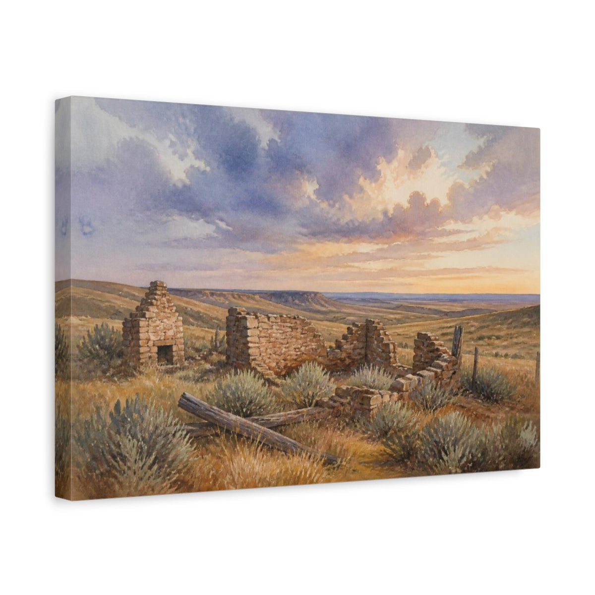 Side Mockup 4. Rustic Homestead Ruins shown as canvas print