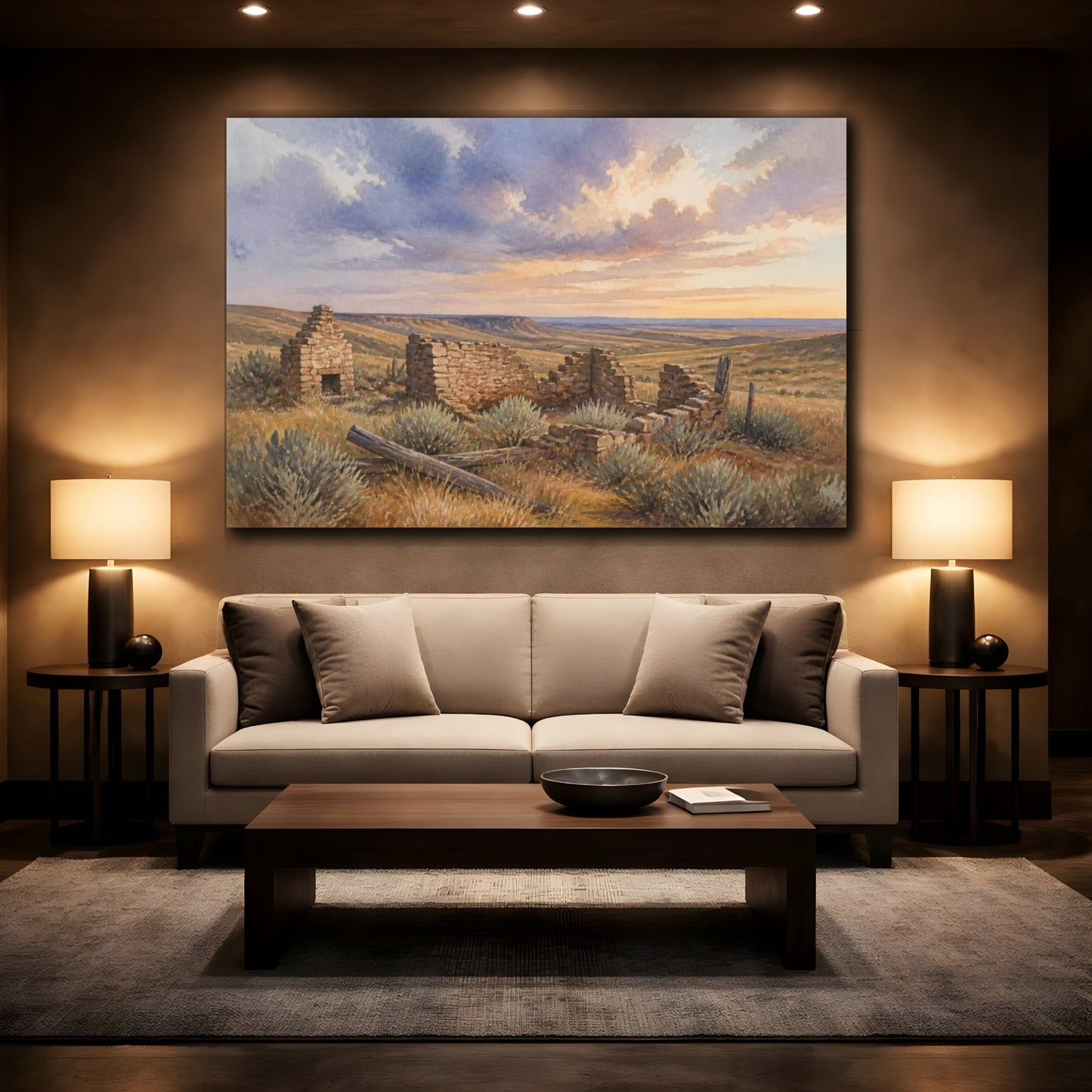 Mockup 2. Rustic Homestead Ruins shown as canvas print
