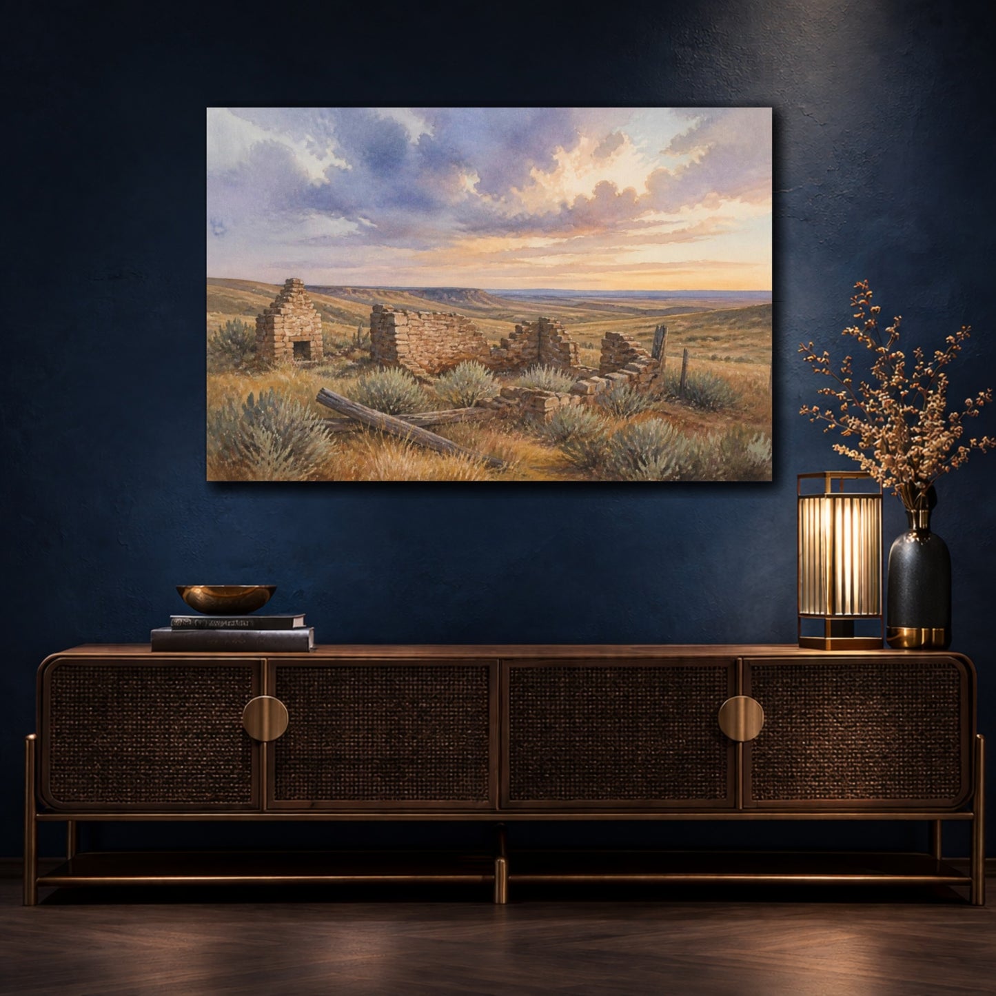 Mockup 4. Rustic Homestead Ruins shown as canvas print