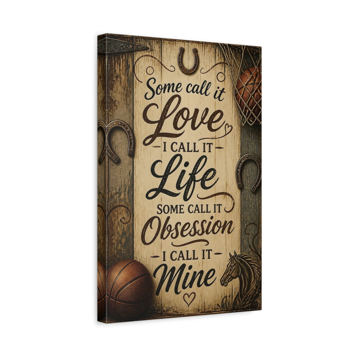 Side Mockup 4. Rustic Horse Quote shown as canvas print