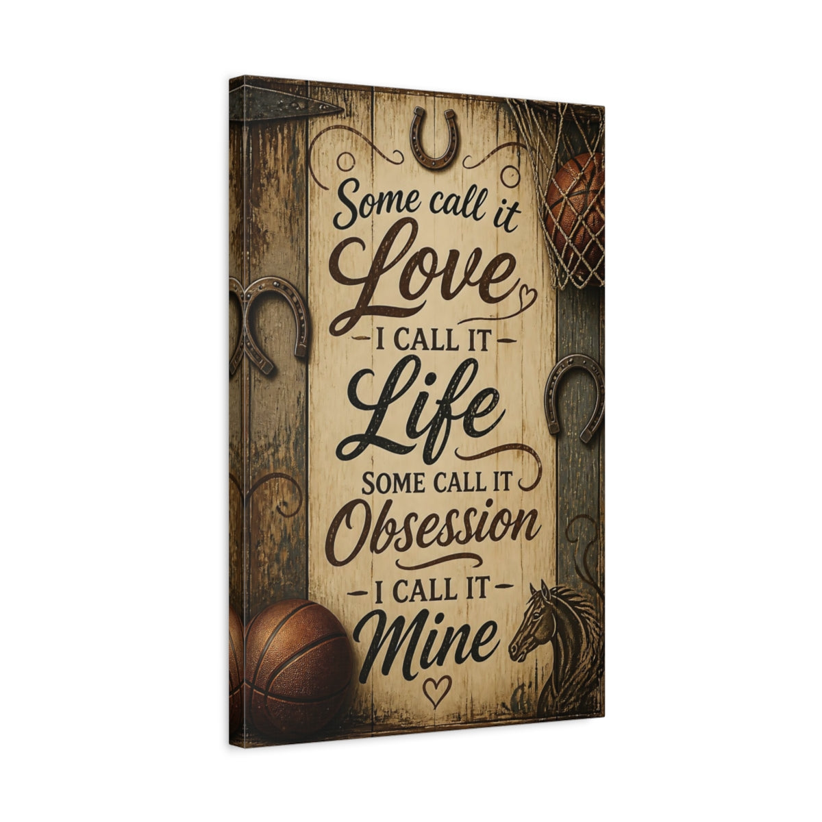Side Mockup 3. Rustic Horse Quote shown as canvas print