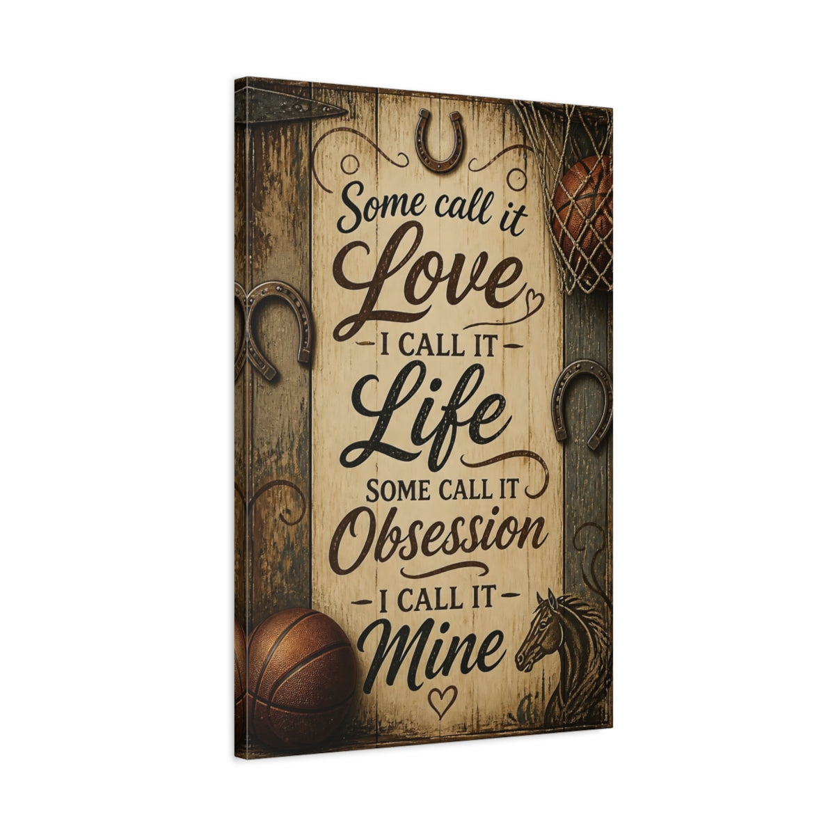 Side Mockup 2. Rustic Horse Quote shown as canvas print