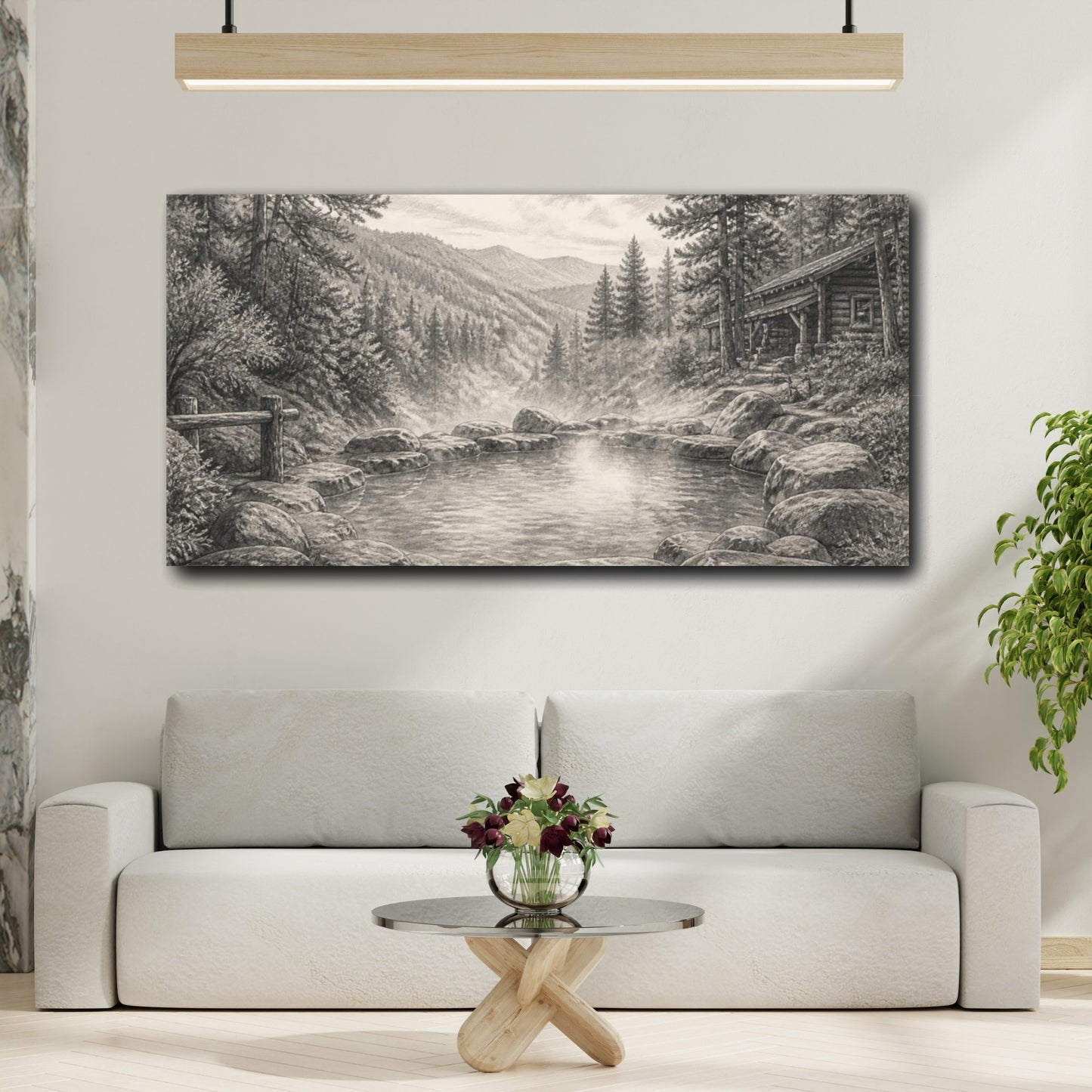Mockup 2. Rustic Hot Spring Retreat shown as canvas print