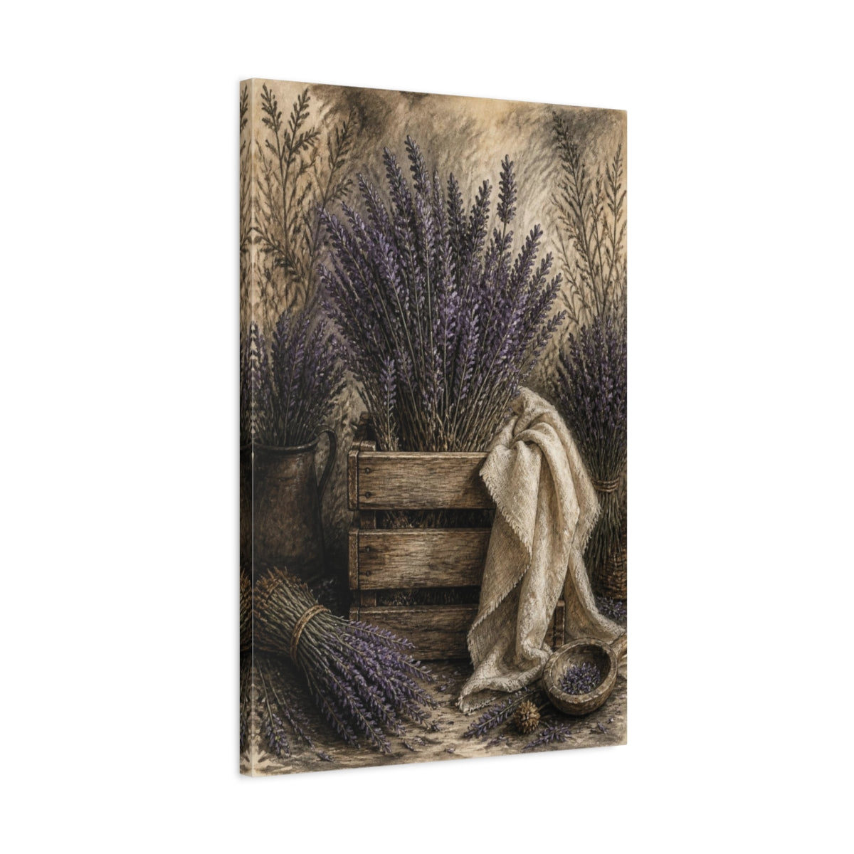 Side Mockup 2. Rustic Lavender Crate shown as canvas print