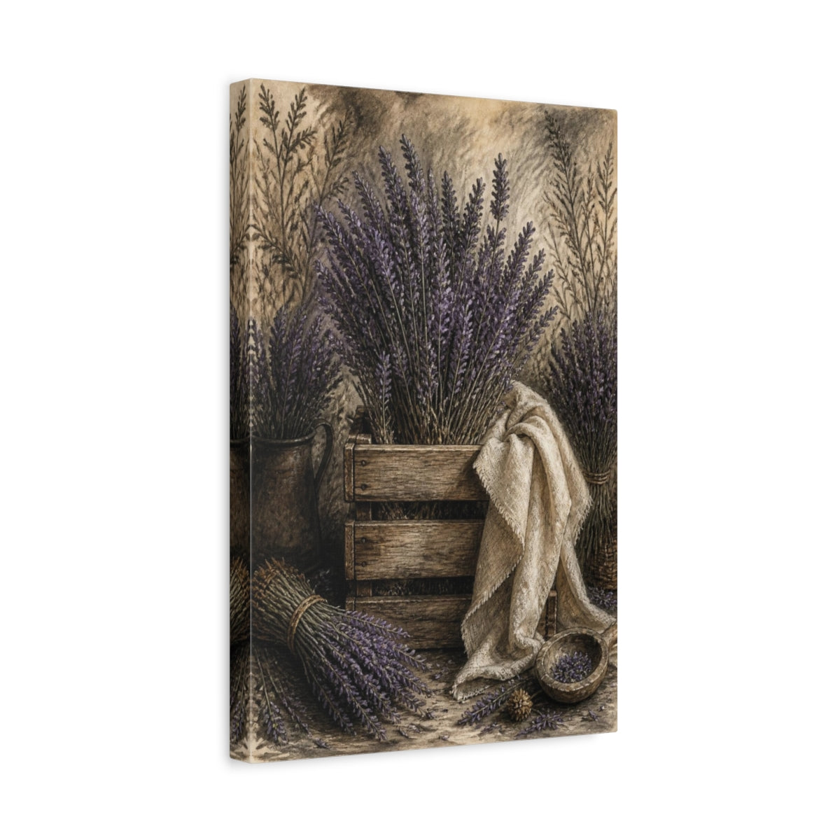 Side Mockup 4. Rustic Lavender Crate shown as canvas print