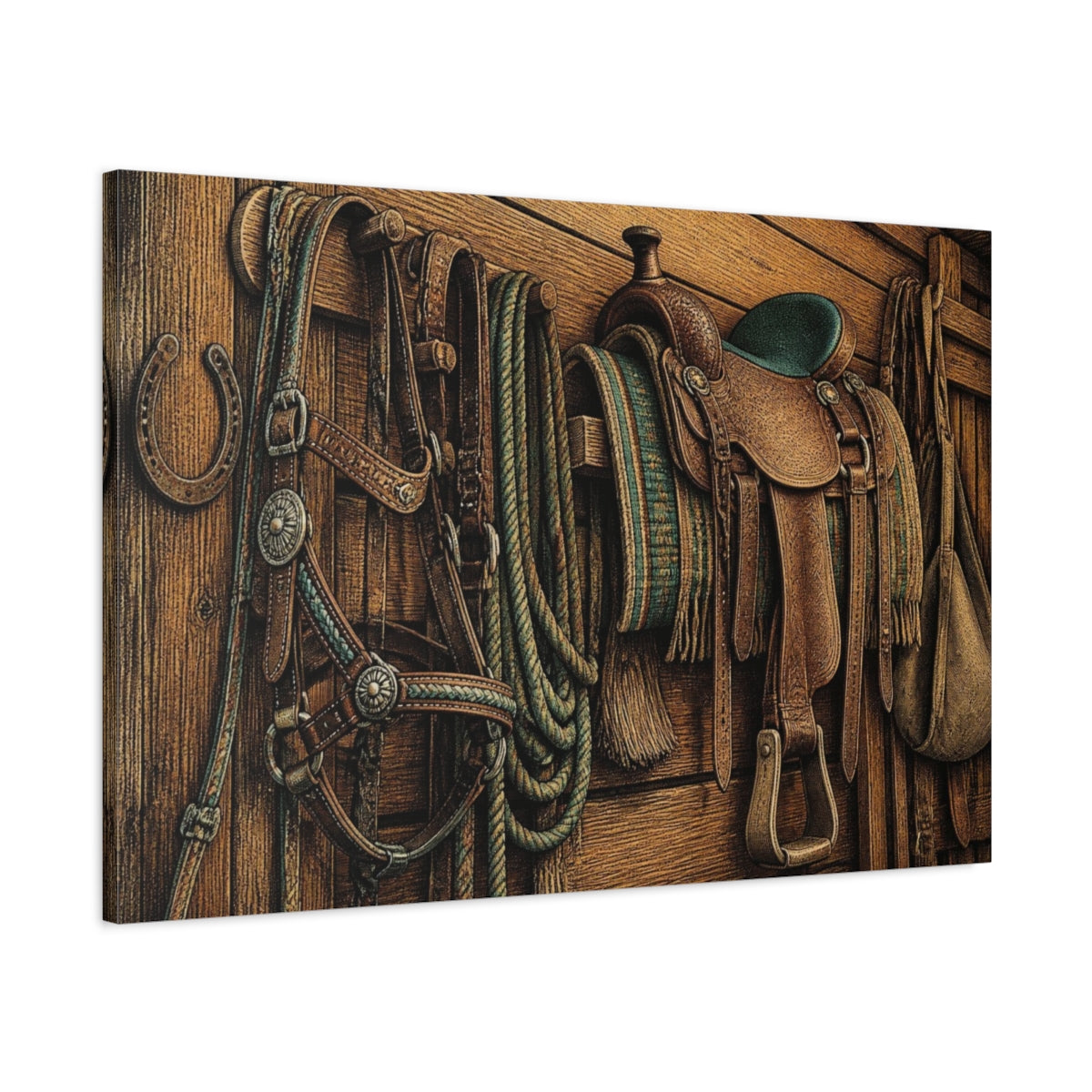 Main Mockup. Rustic Leather Saddle shown as canvas print
