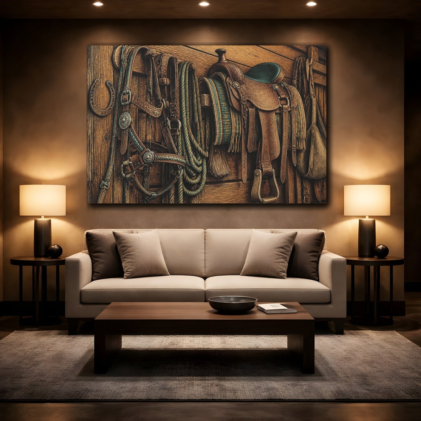 Mockup 2. Rustic Leather Saddle shown as canvas print