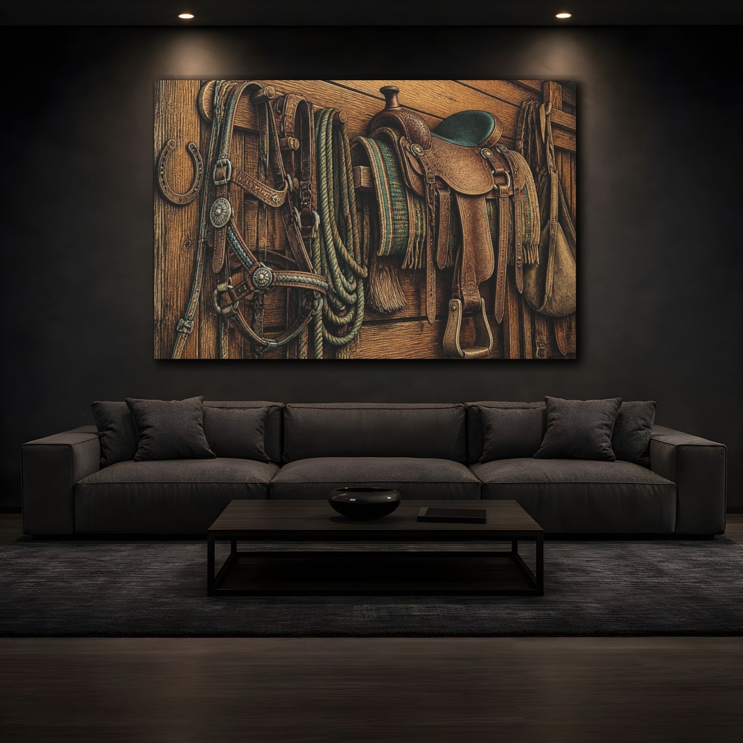 Mockup 3. Rustic Leather Saddle shown as canvas print
