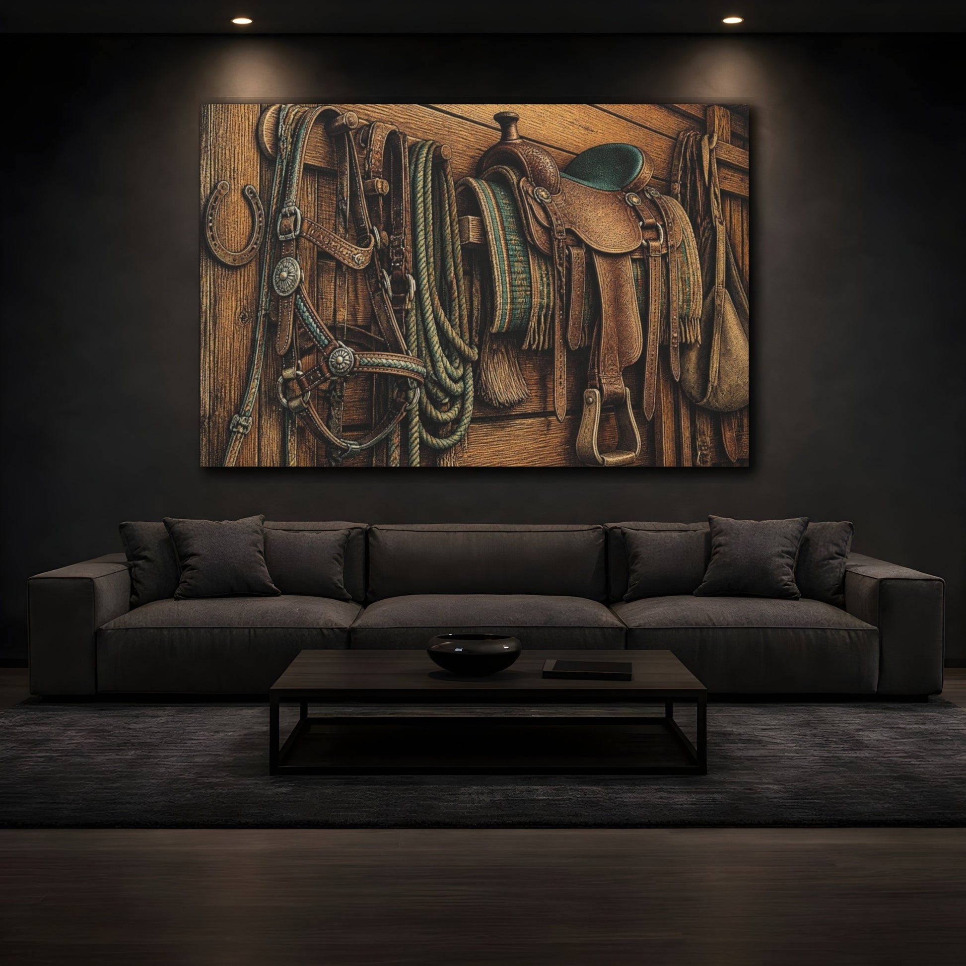Mockup 3. Rustic Leather Saddle shown as canvas print
