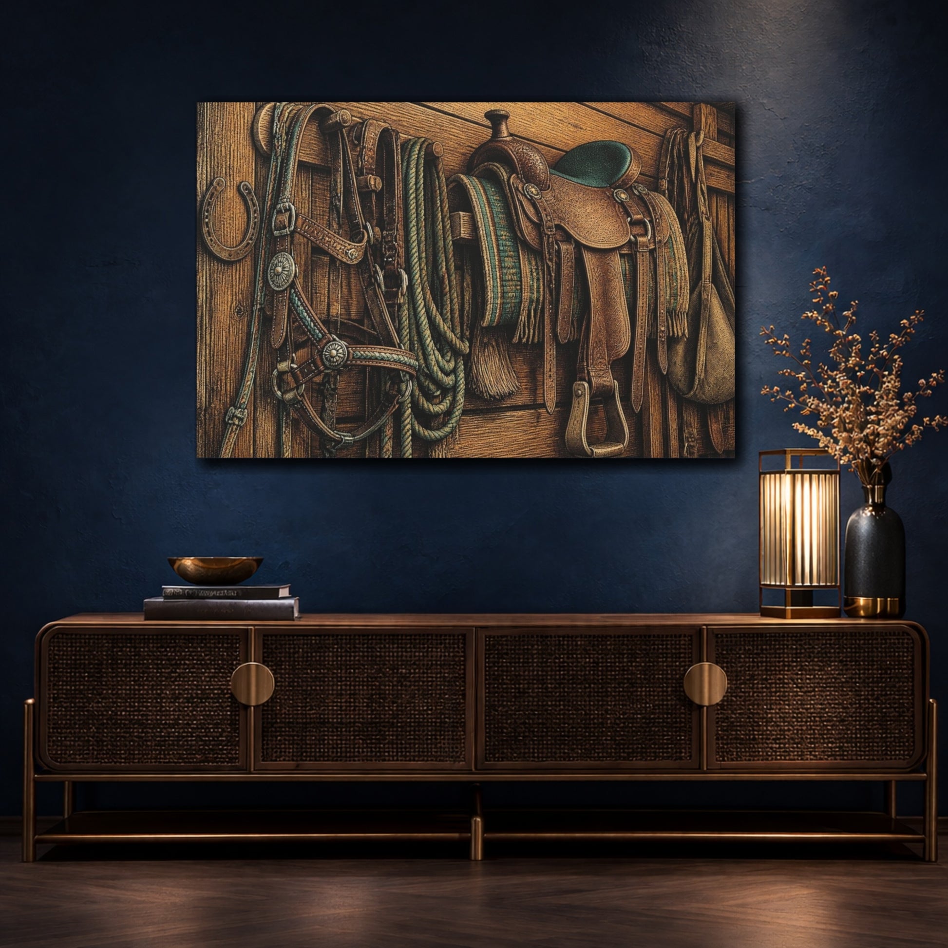 Mockup 4. Rustic Leather Saddle shown as canvas print