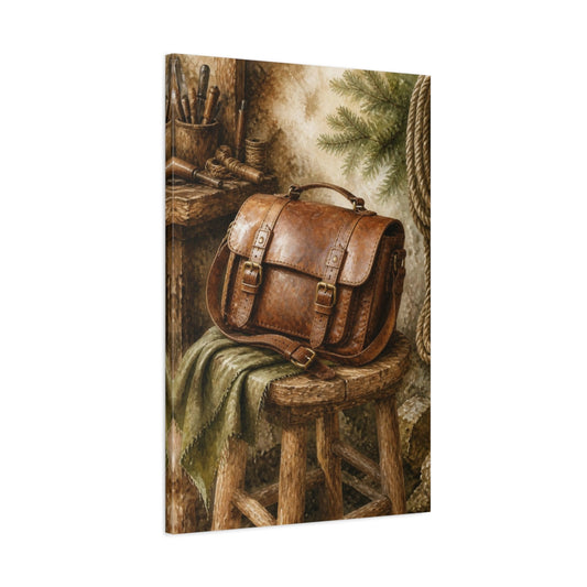Main Mockup. Rustic Leather Satchel shown as canvas print