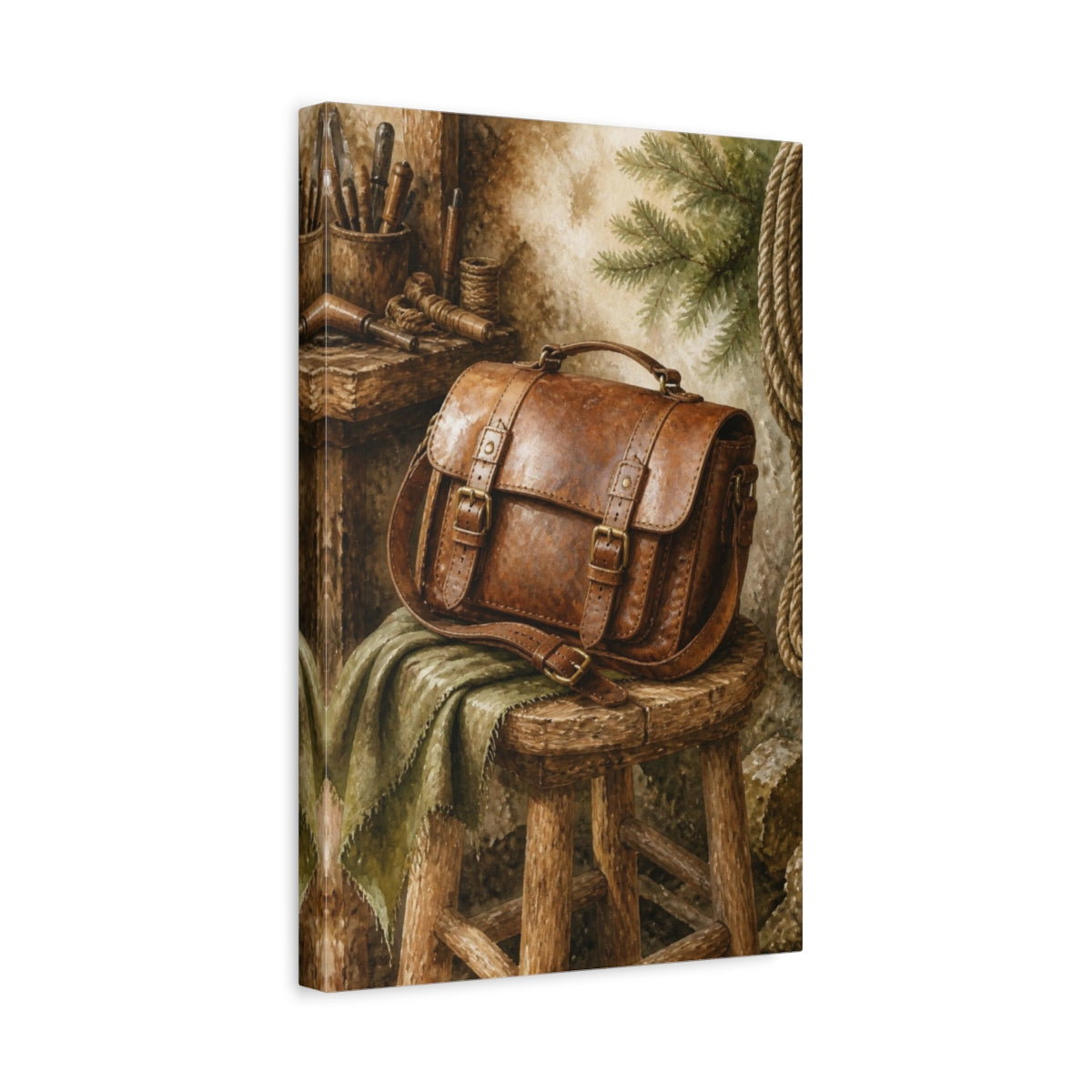 Side Mockup 4. Rustic Leather Satchel shown as canvas print