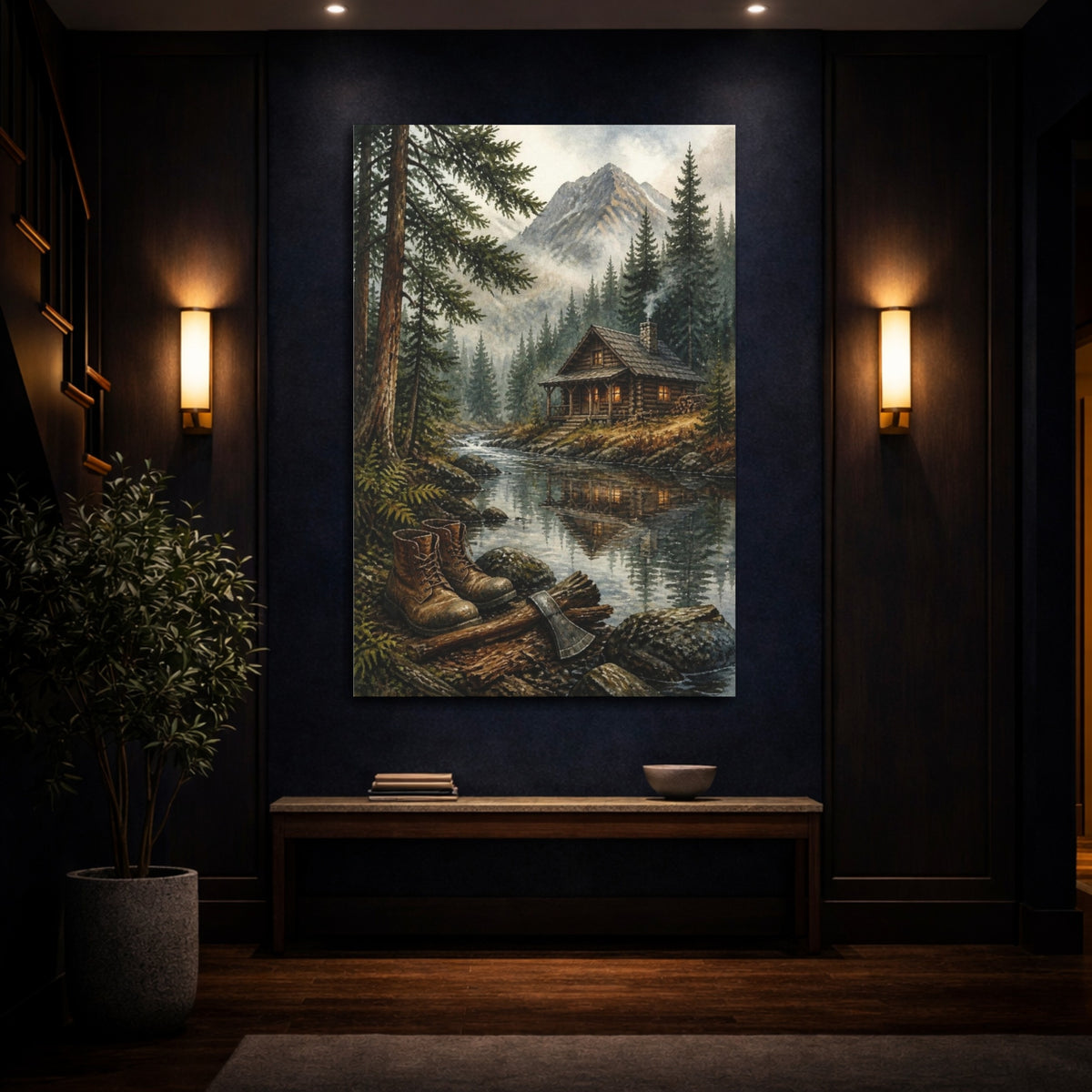 Mockup 4. Rustic Log Cabin Retreat shown as canvas print