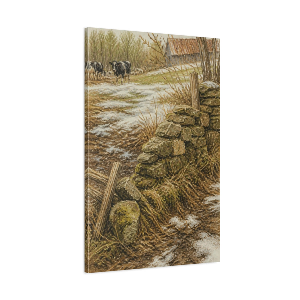 Main Mockup. Rustic Mossy Stone Wall shown as canvas print