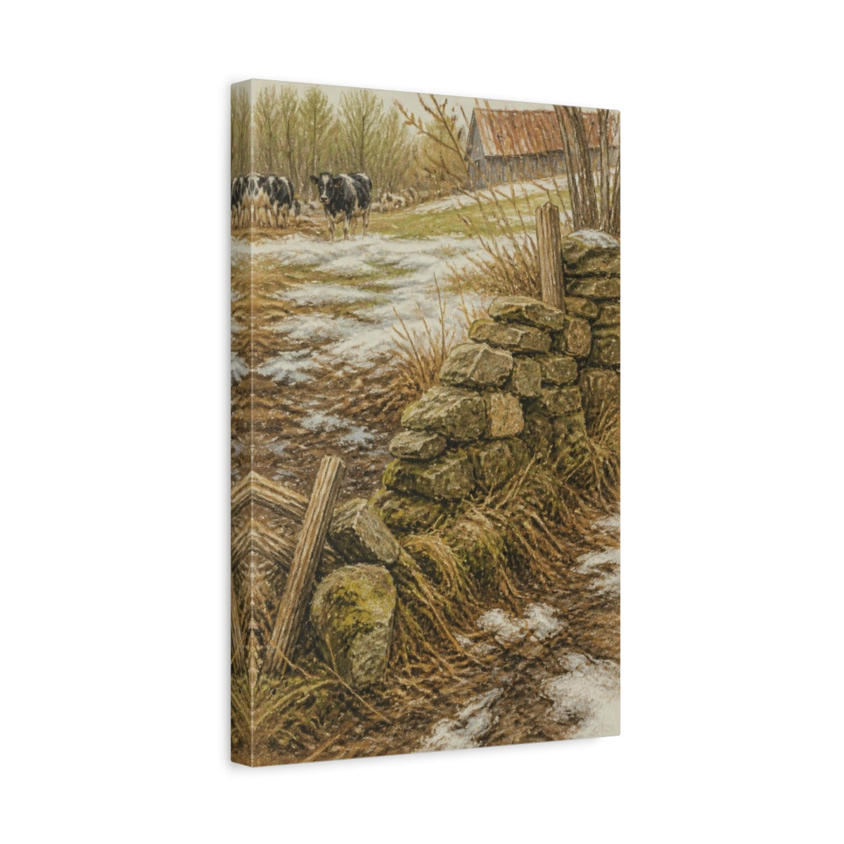 Side Mockup 4. Rustic Mossy Stone Wall shown as canvas print