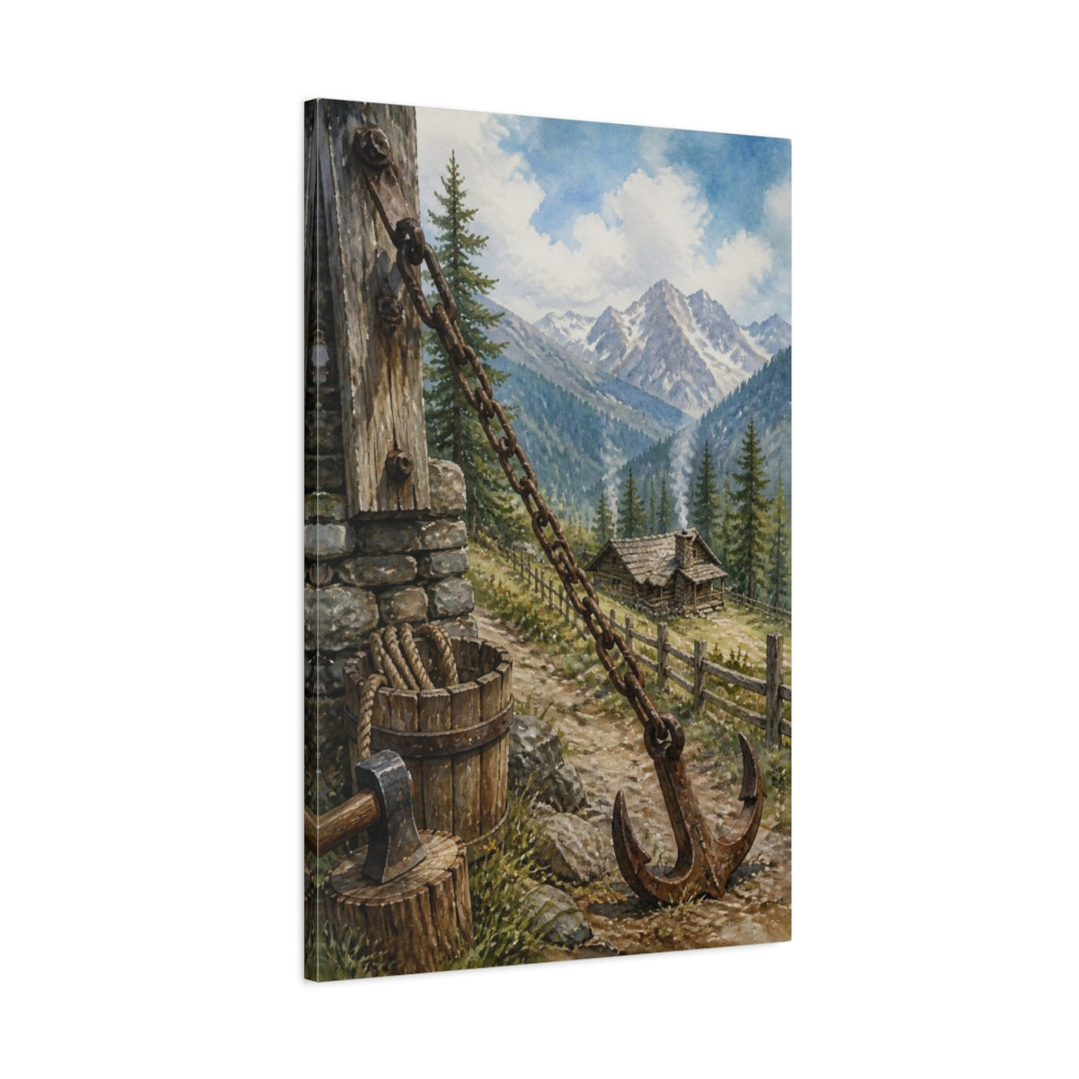 Main Mockup. Rustic Mountain Cabin shown as canvas print