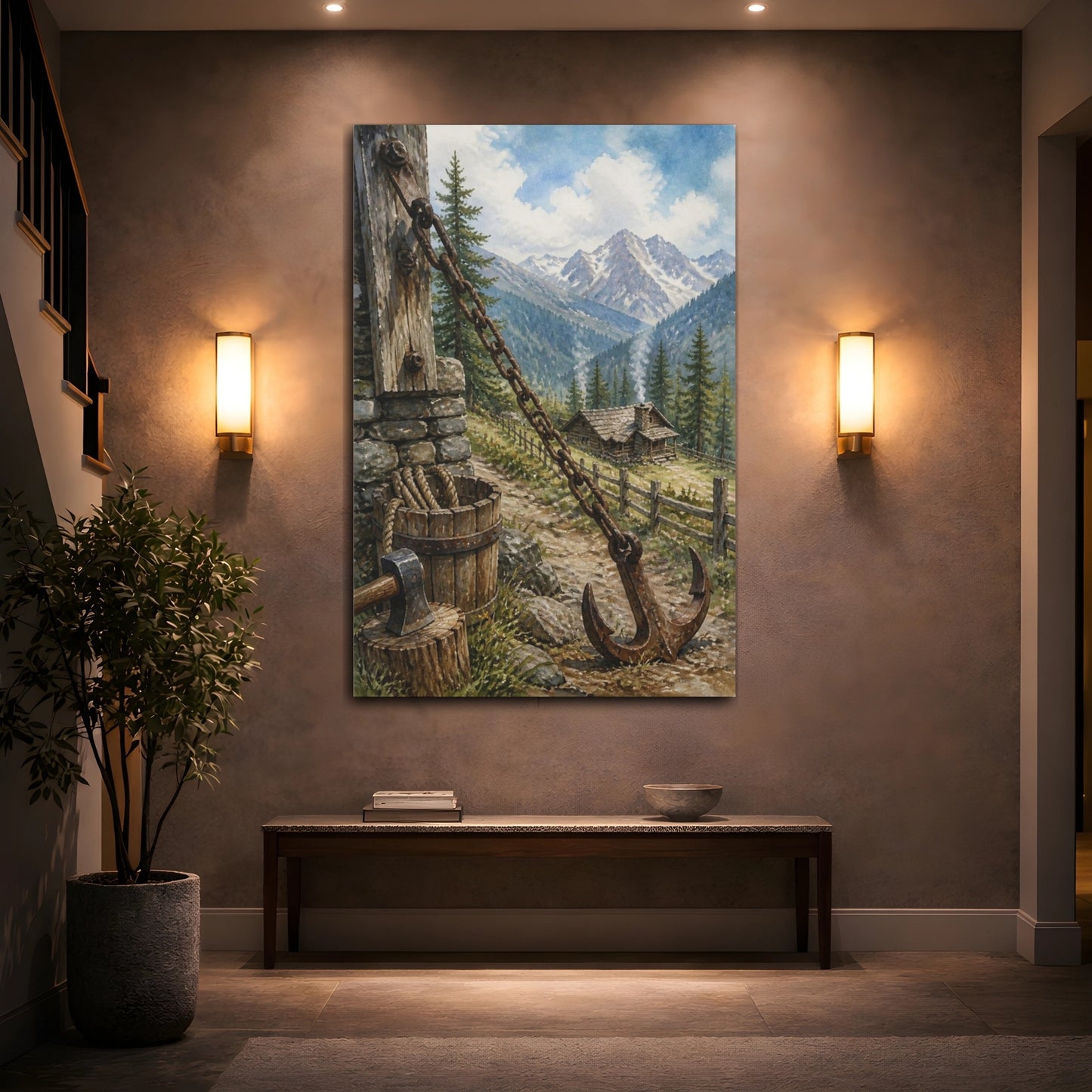 Mockup 2. Rustic Mountain Cabin shown as canvas print