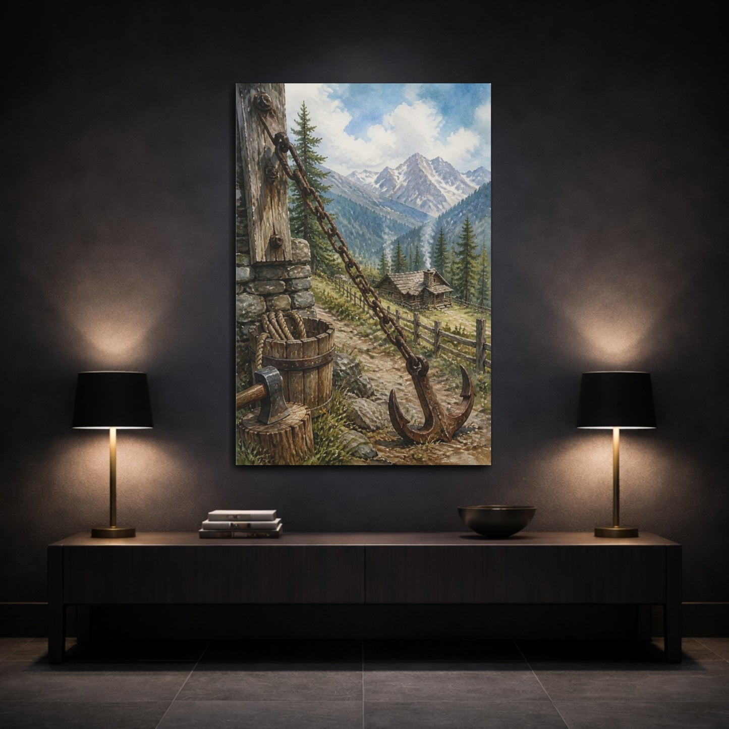 Mockup 3. Rustic Mountain Cabin shown as canvas print