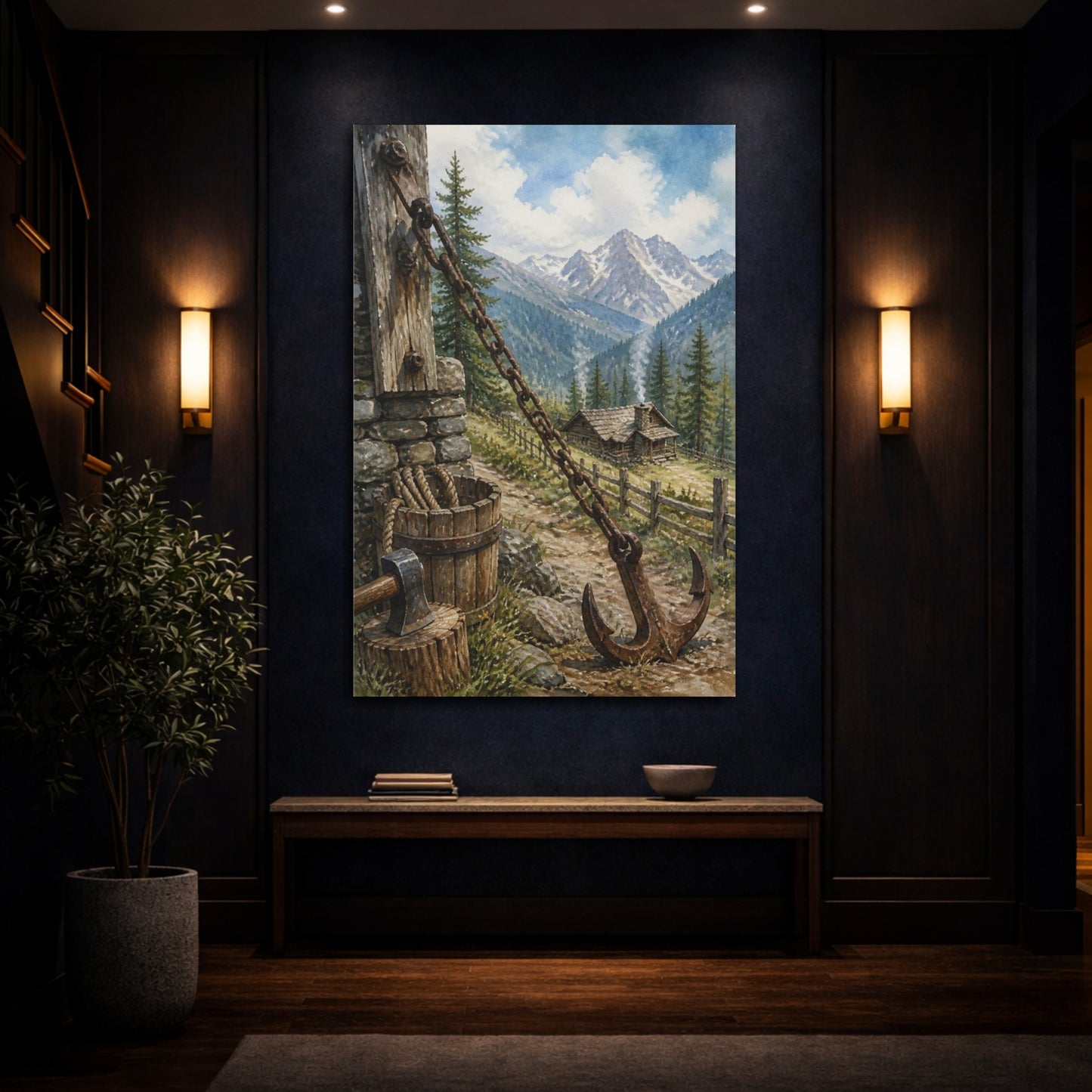 Mockup 4. Rustic Mountain Cabin shown as canvas print