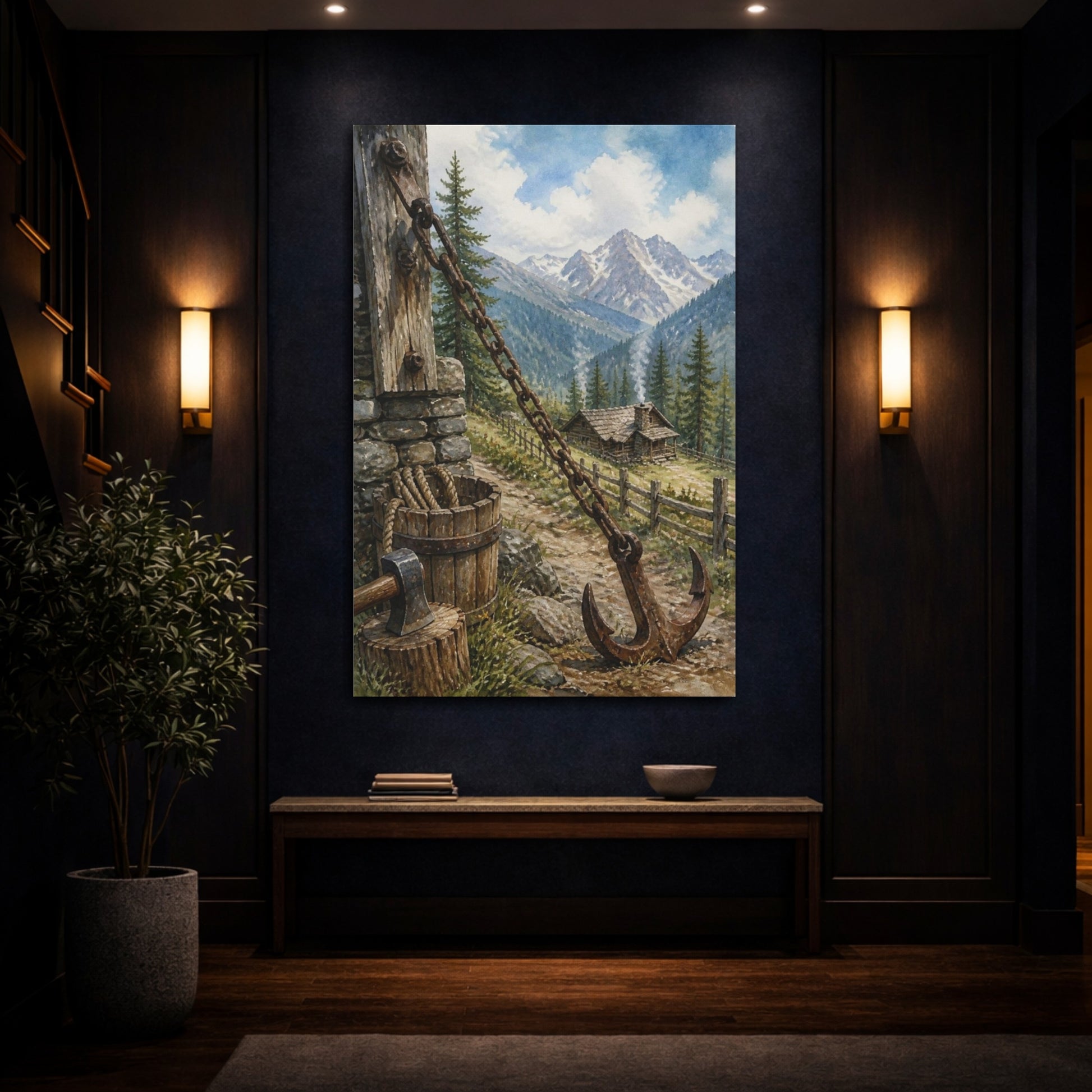 Mockup 4. Rustic Mountain Cabin shown as canvas print