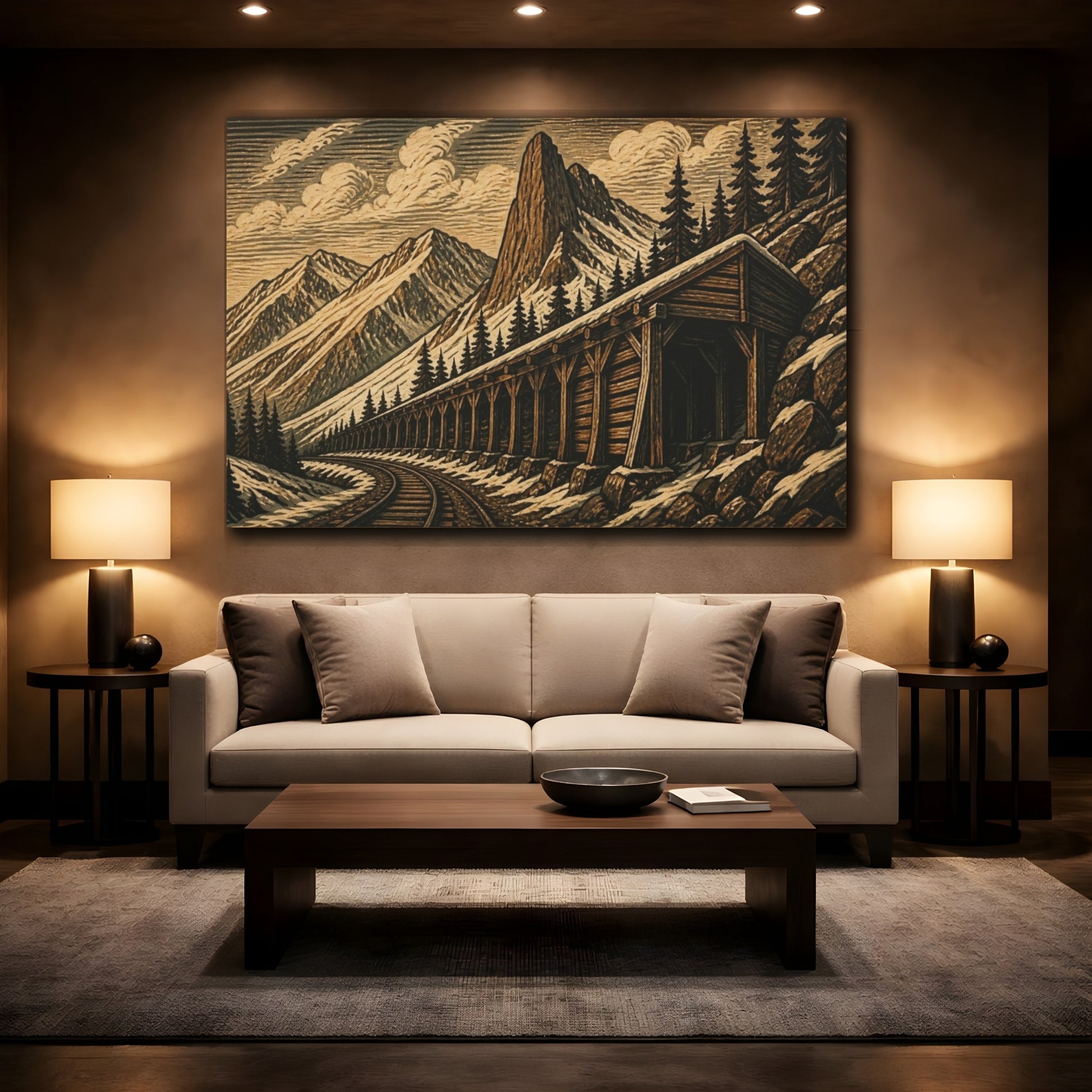 Mockup 2. Rustic Mountain Snow Shed shown as canvas print