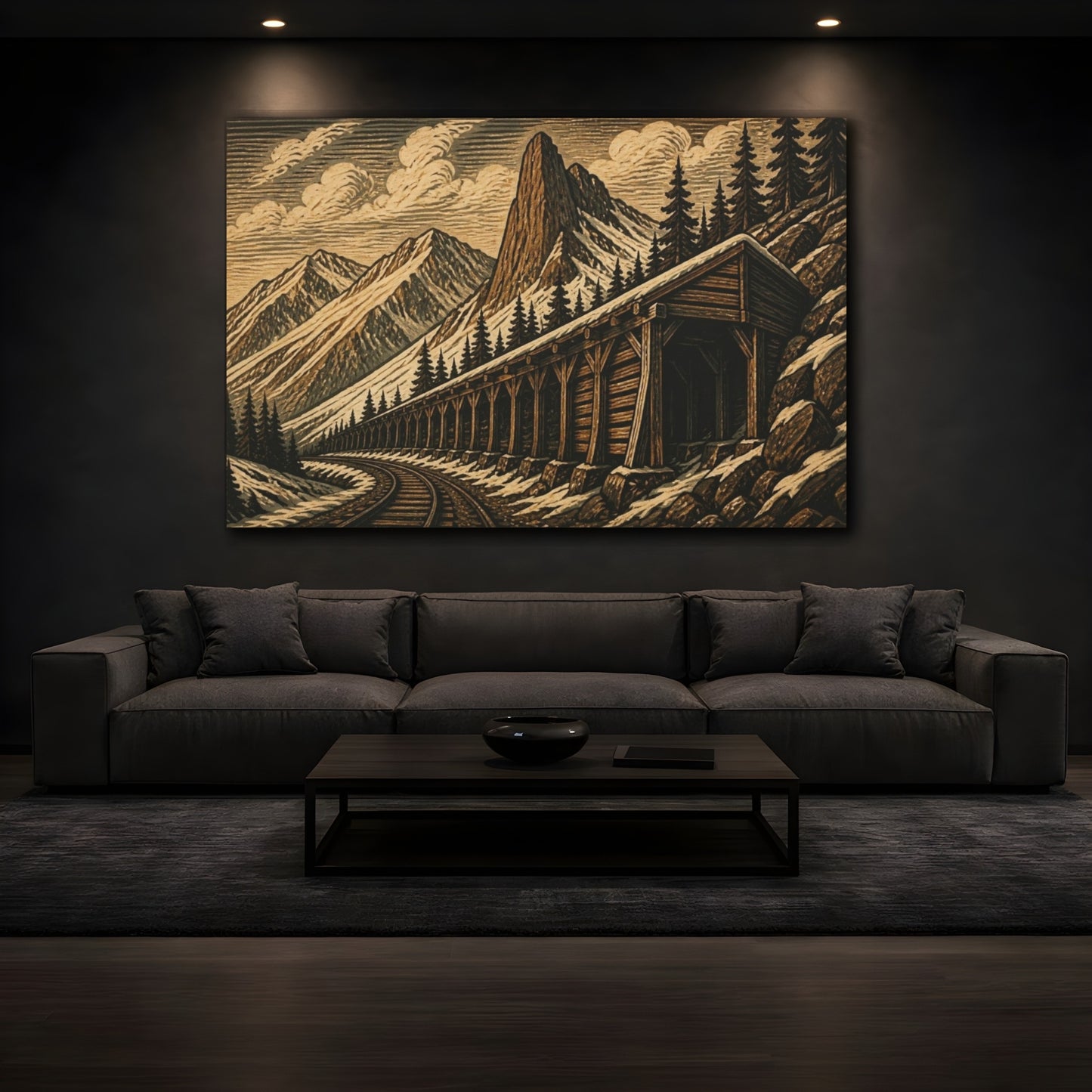 Mockup 3. Rustic Mountain Snow Shed shown as canvas print