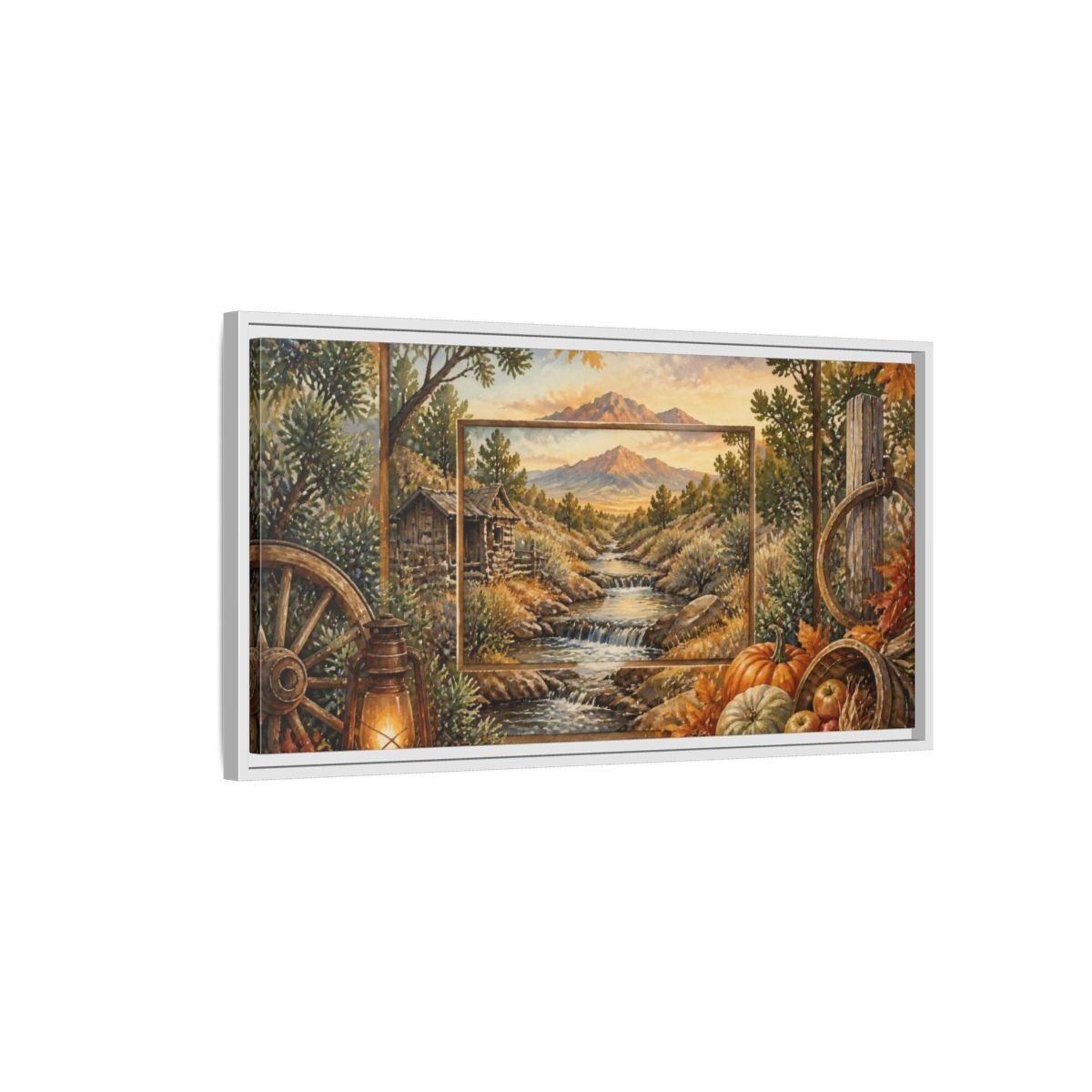 Rustic Mountain Stream View Framed Canvas Print Wall Art – Living Room Decor, Above Sofa - YesArtYes