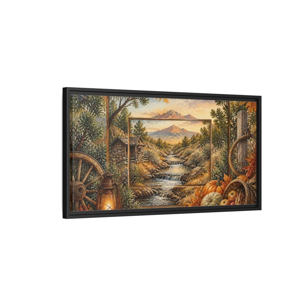Rustic Mountain Stream View Framed Canvas Print Wall Art – Living Room Decor, Above Sofa - YesArtYes