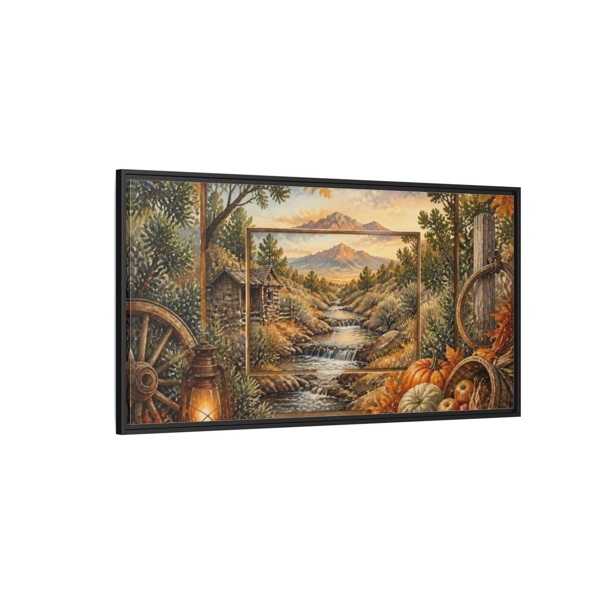 Rustic Mountain Stream View Framed Canvas Print Wall Art – Living Room Decor, Above Sofa - YesArtYes