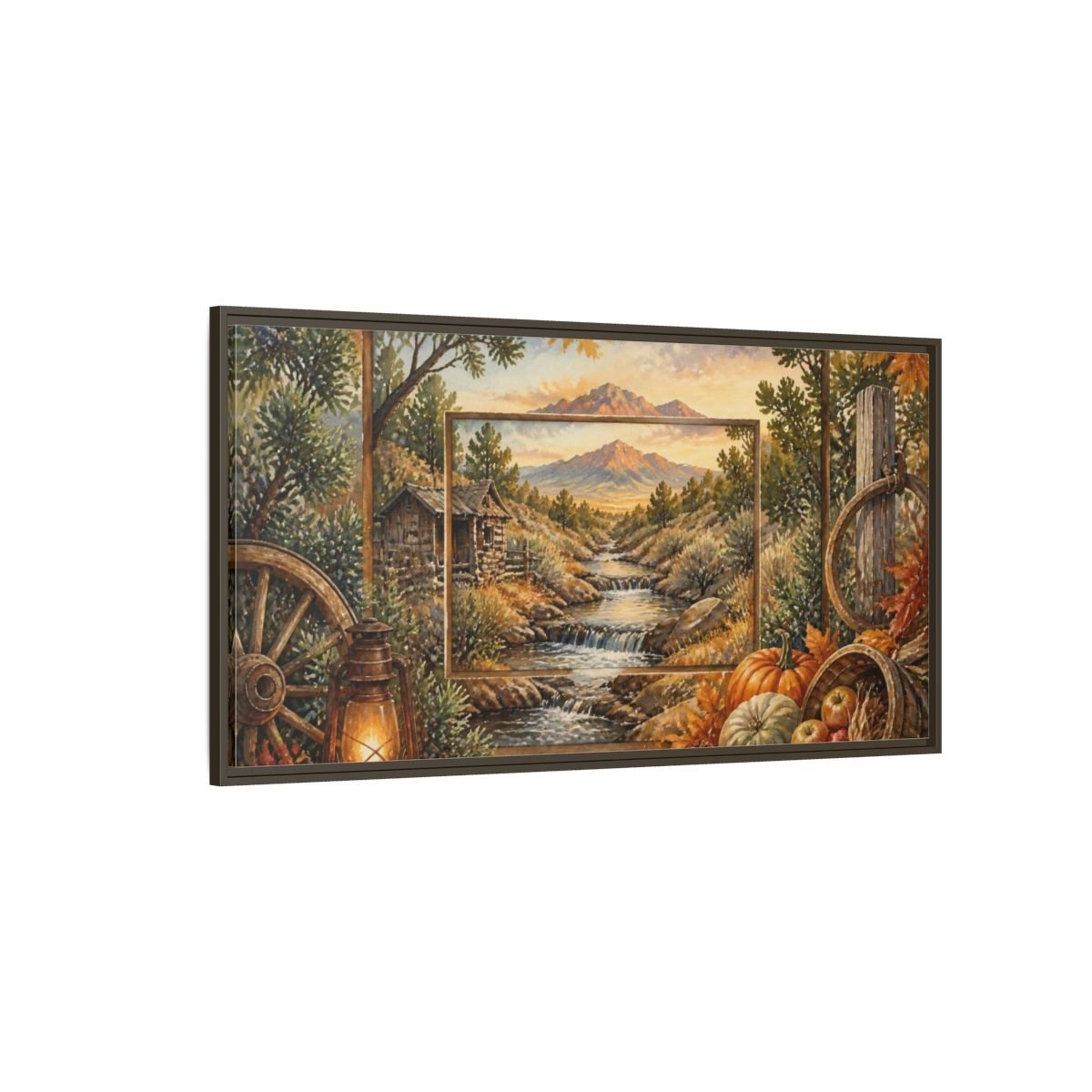 Rustic Mountain Stream View Framed Canvas Print Wall Art – Living Room Decor, Above Sofa - YesArtYes