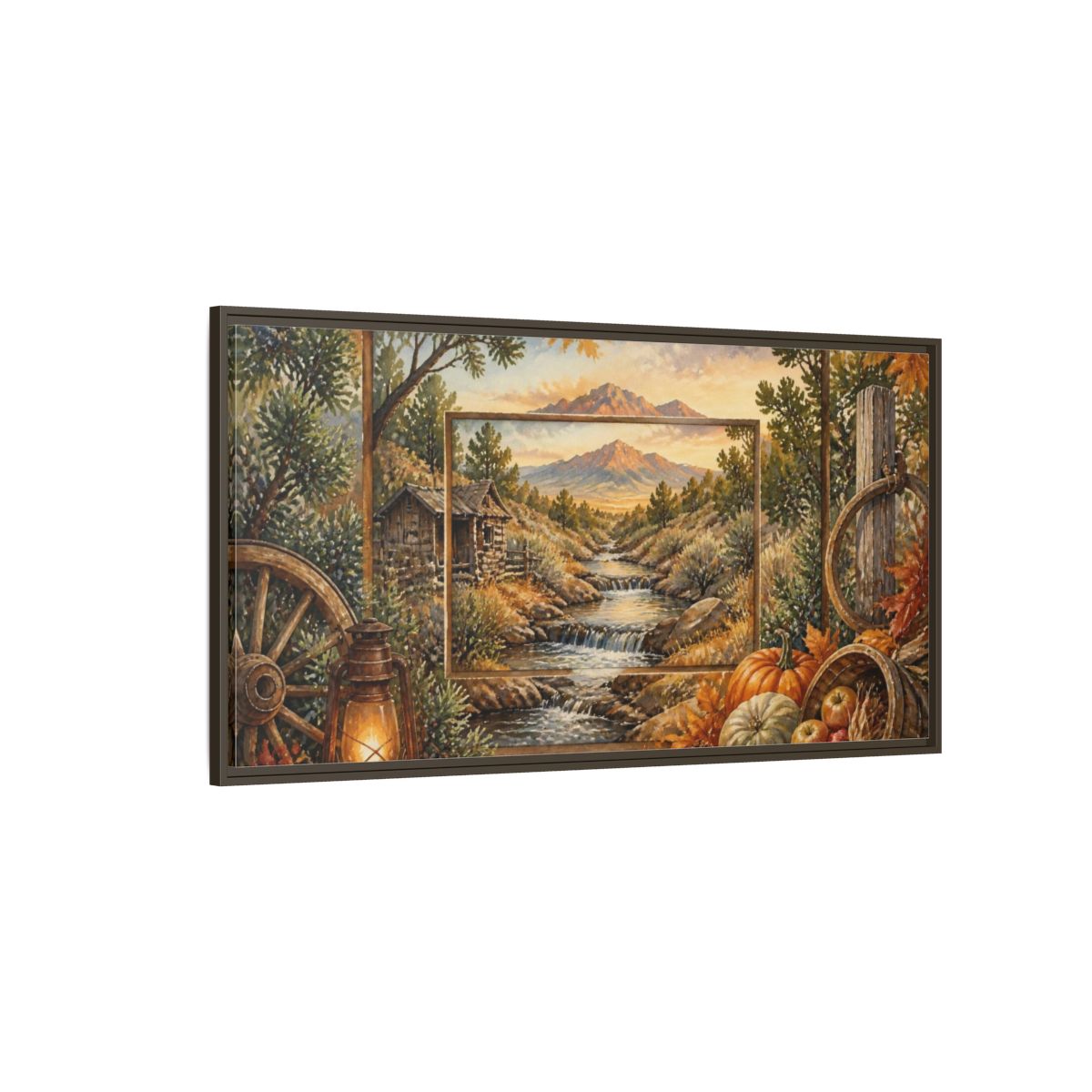 Side Mockup 4. Rustic Mountain Stream View shown as framed canvas print