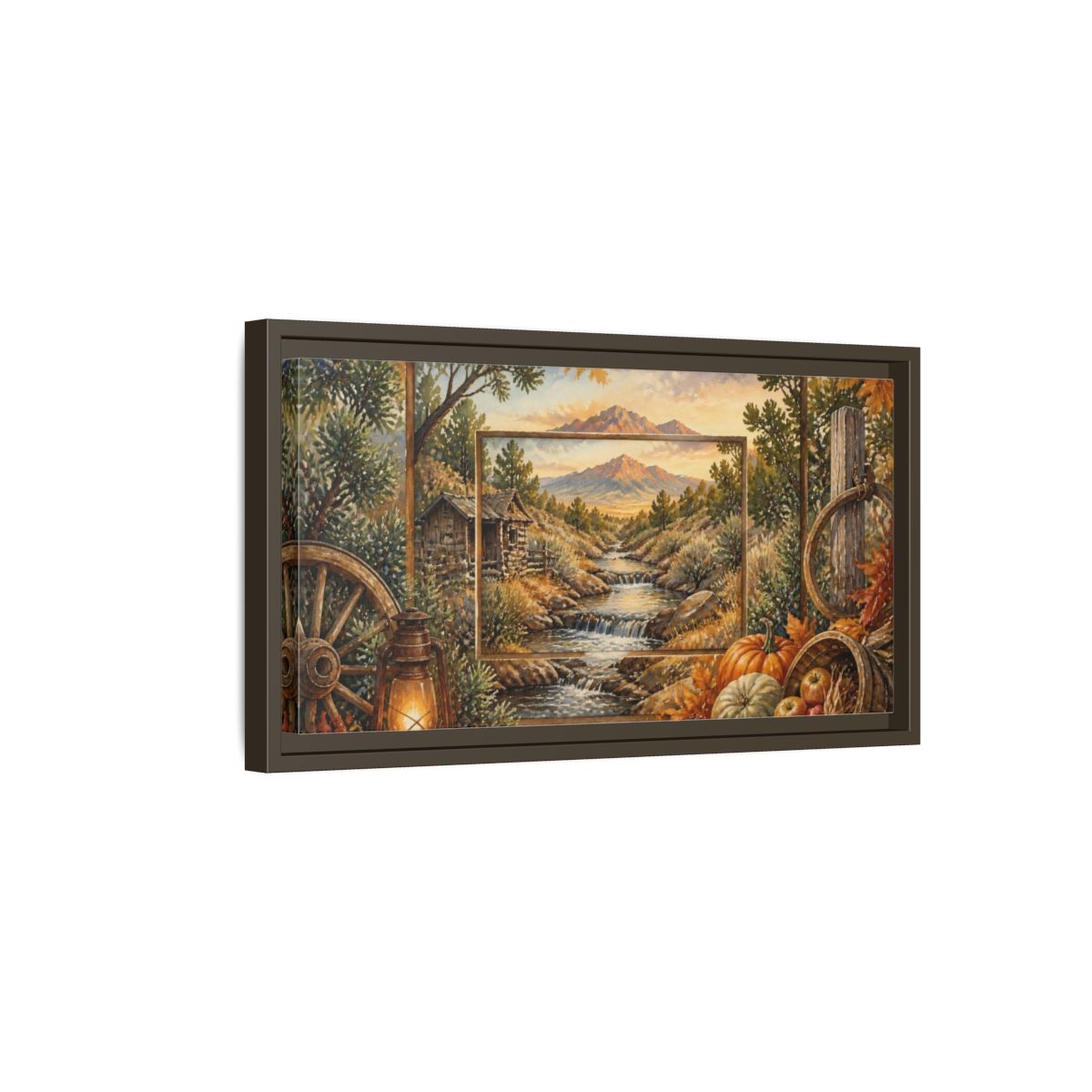Side Mockup 7. Rustic Mountain Stream View shown as framed canvas print