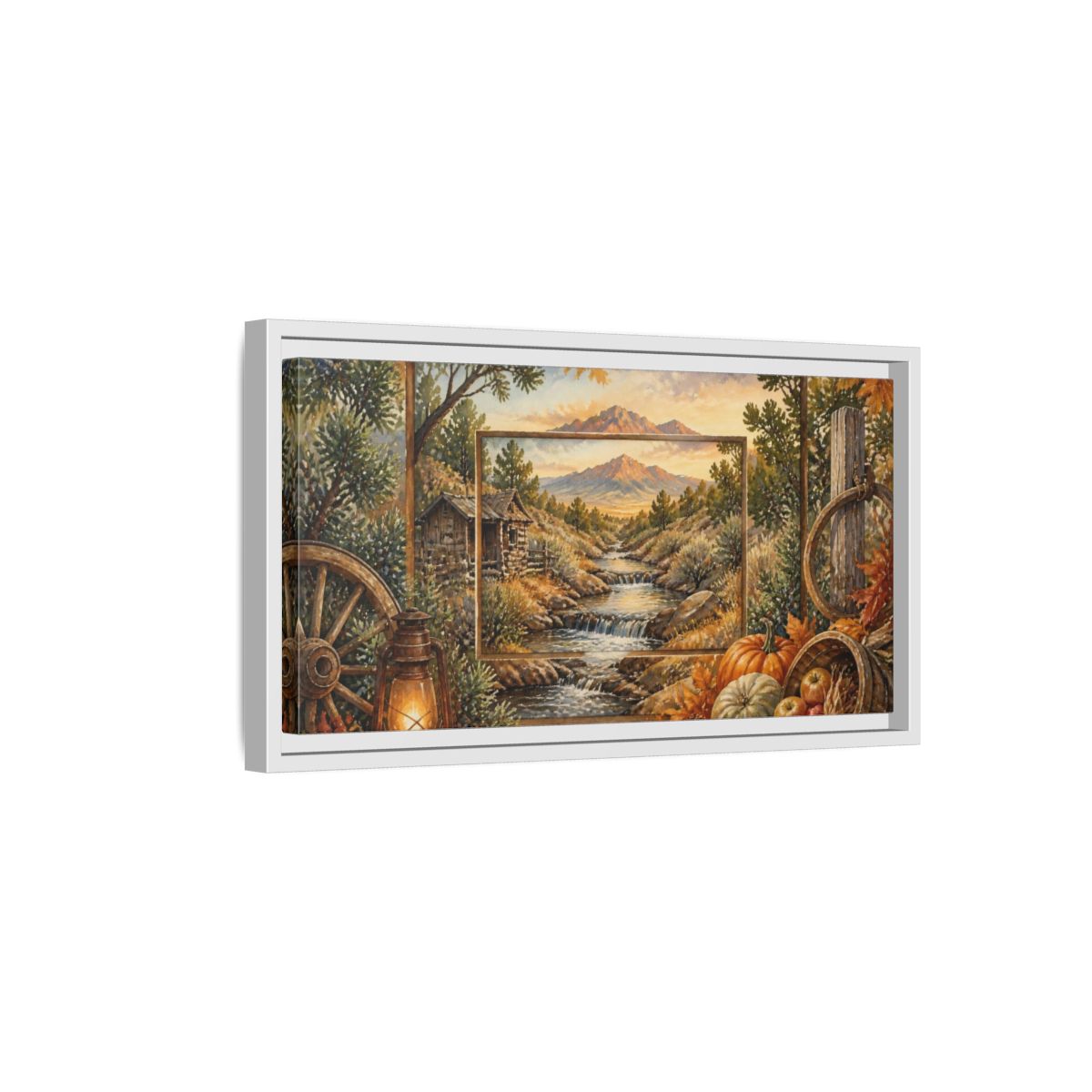 Side Mockup 6. Rustic Mountain Stream View shown as framed canvas print
