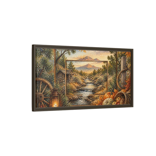Main Mockup. Rustic Mountain Stream View shown as framed canvas print
