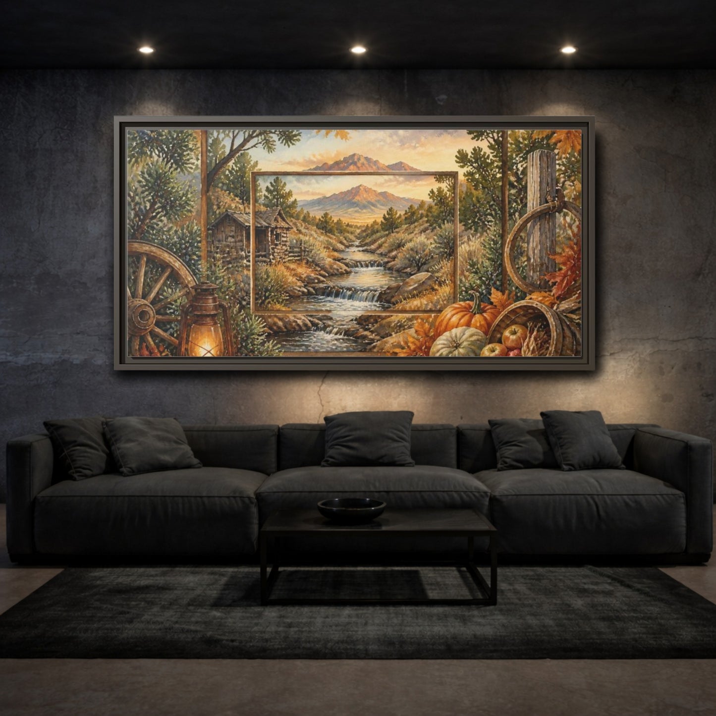 Mockup 3. Rustic Mountain Stream View shown as framed canvas print