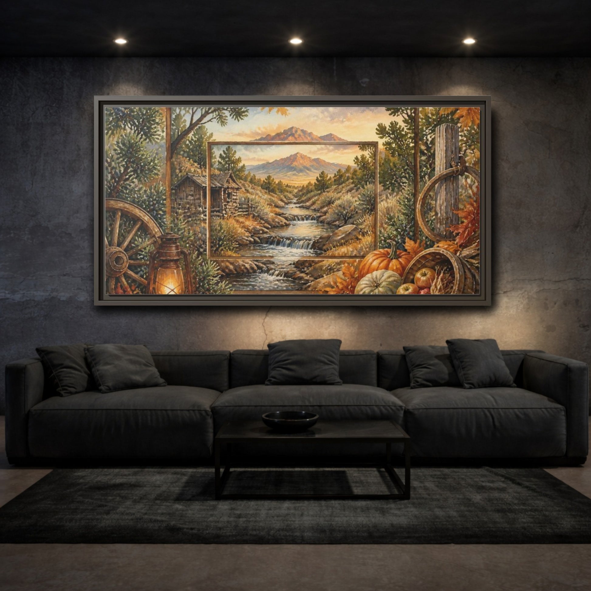 Mockup 3. Rustic Mountain Stream View shown as framed canvas print