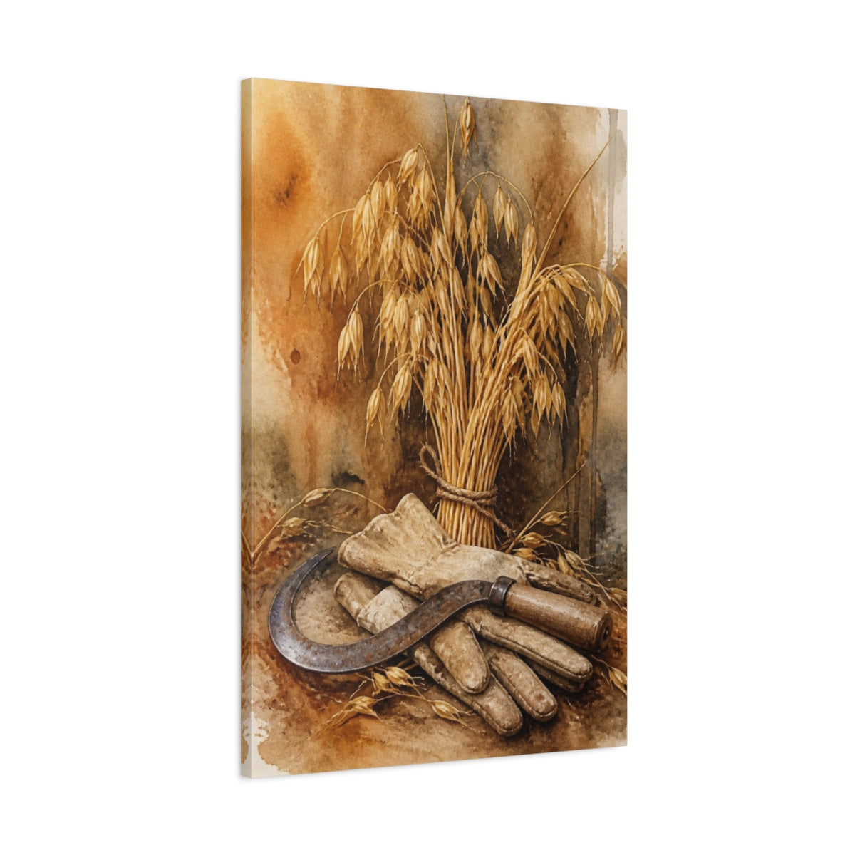 Main Mockup. Rustic Oat Sheaf And Sickle shown as canvas print