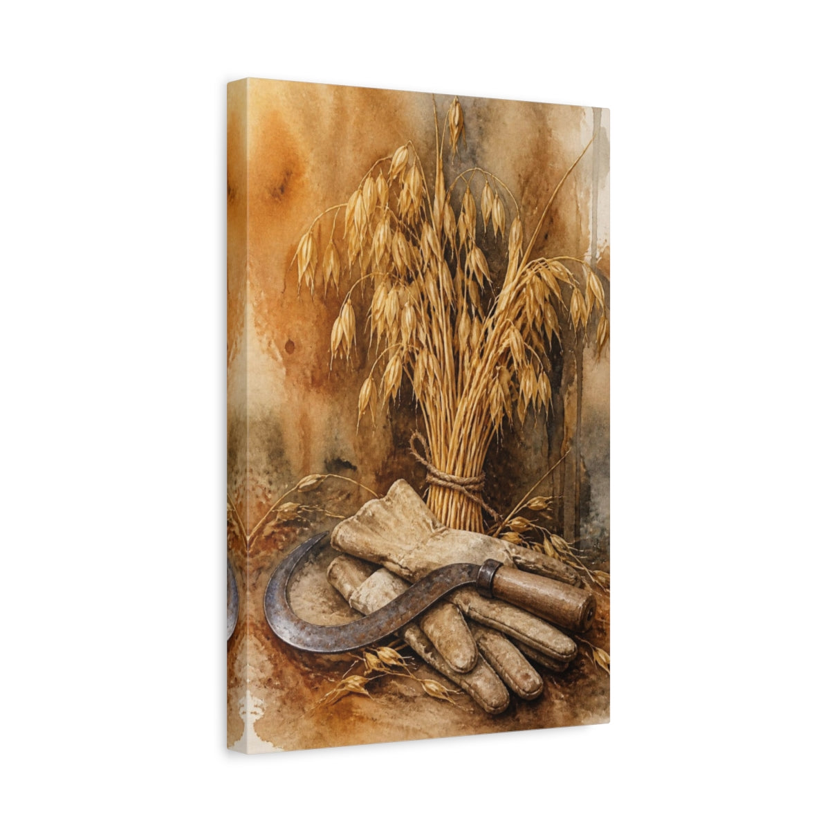 Side Mockup 4. Rustic Oat Sheaf And Sickle shown as canvas print