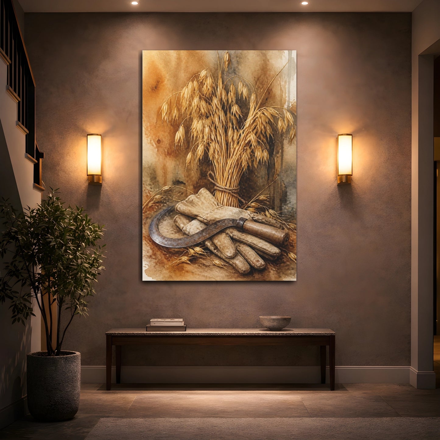 Mockup 2. Rustic Oat Sheaf And Sickle shown as canvas print