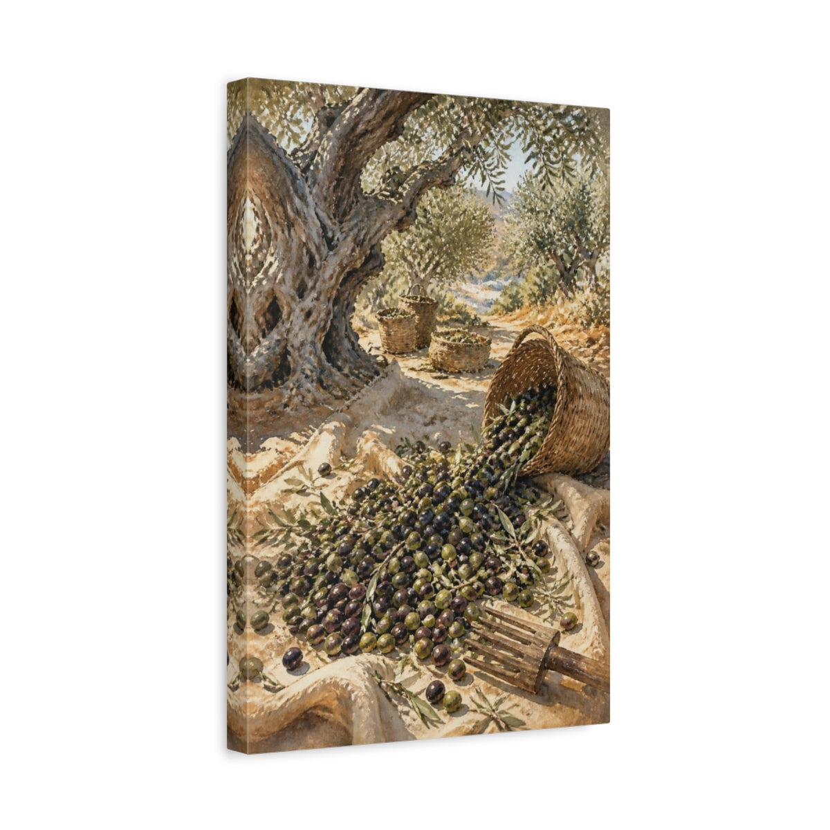 Side Mockup 4. Rustic Olive Harvest shown as canvas print