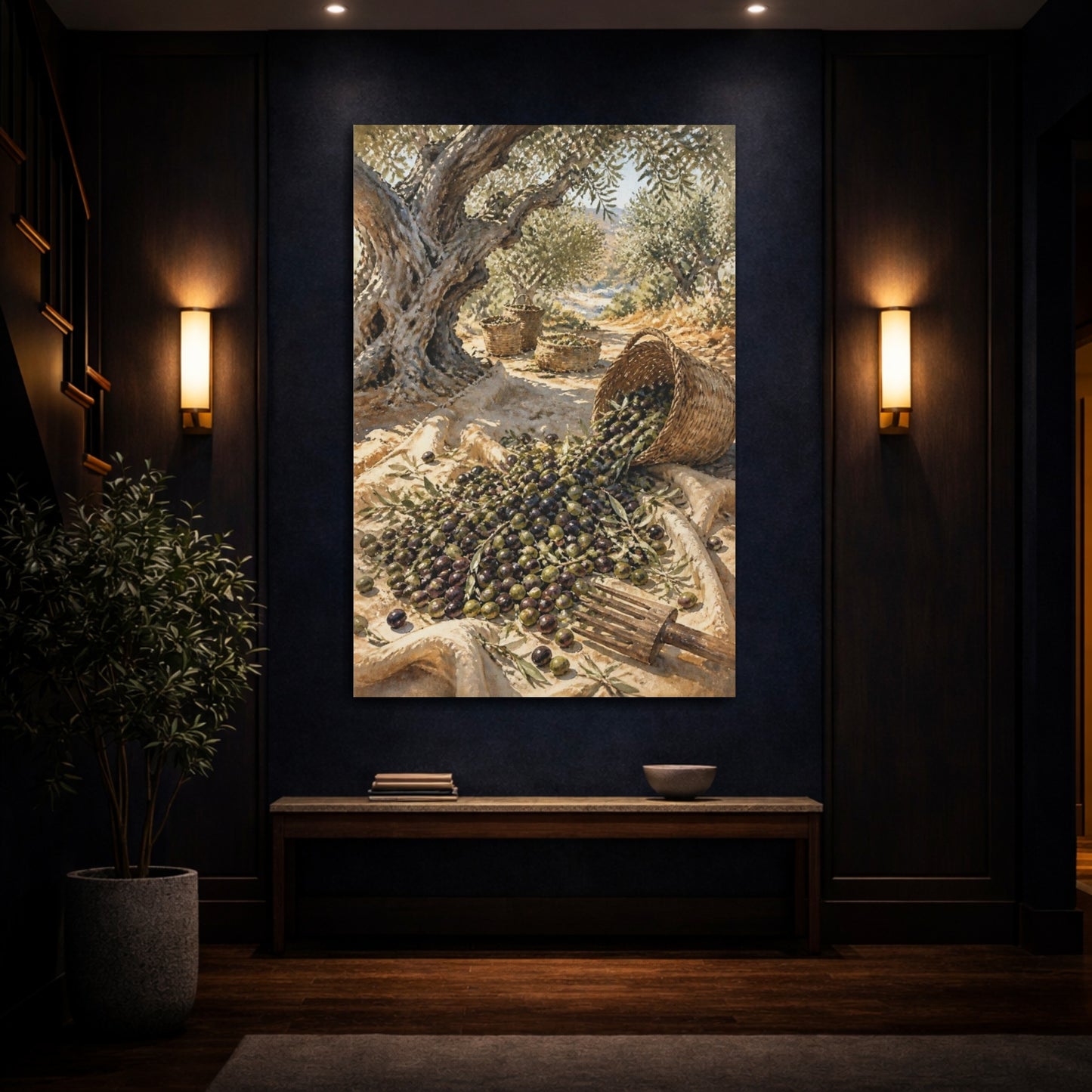 Mockup 4. Rustic Olive Harvest shown as canvas print