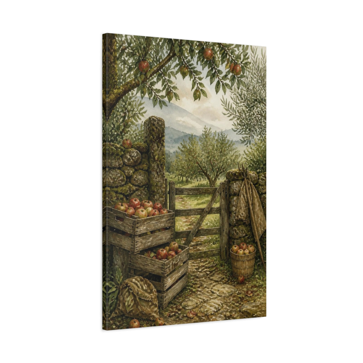 Main Mockup. Rustic Orchard Gate shown as canvas print