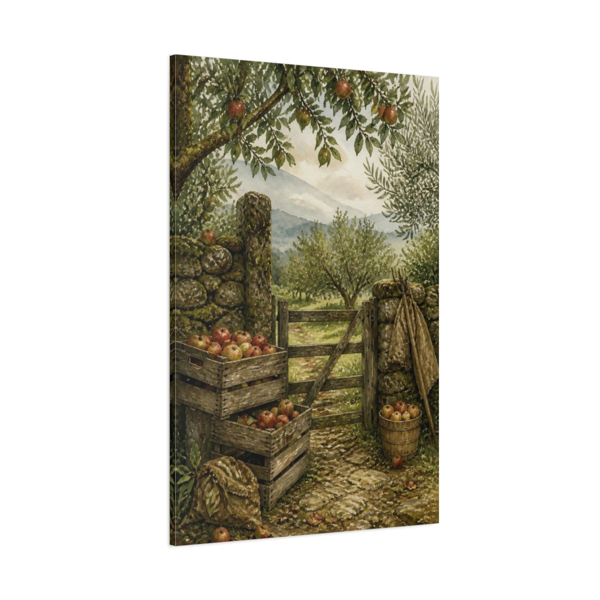 Side Mockup 1. Rustic Orchard Gate shown as canvas print