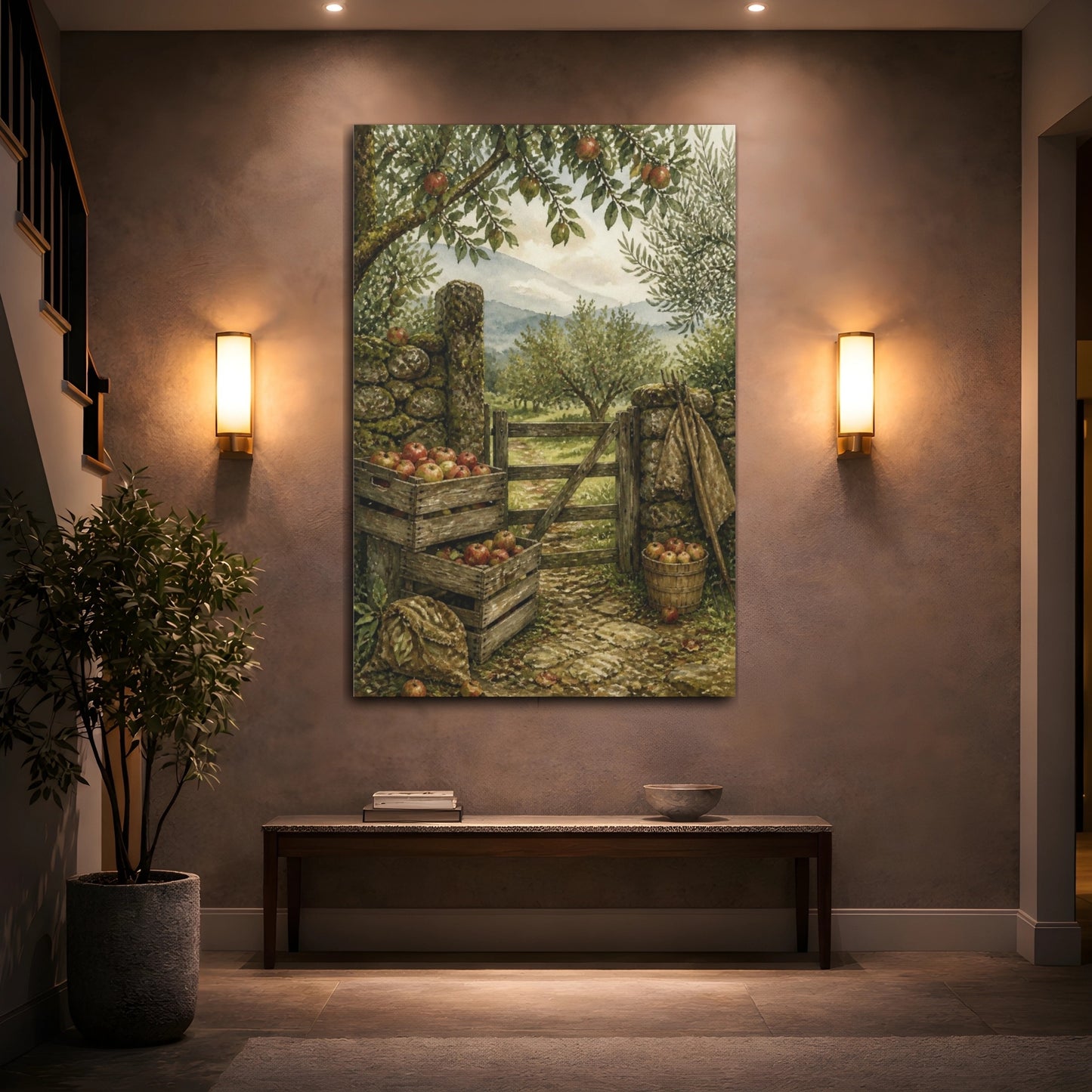 Mockup 2. Rustic Orchard Gate shown as canvas print