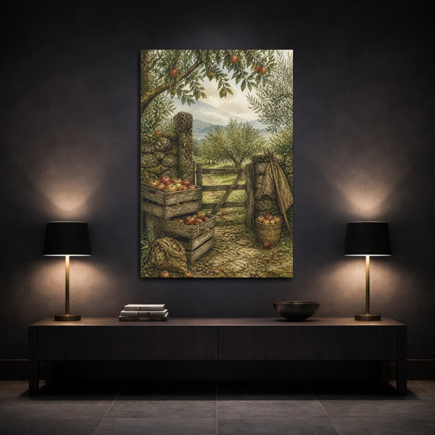Mockup 3. Rustic Orchard Gate shown as canvas print