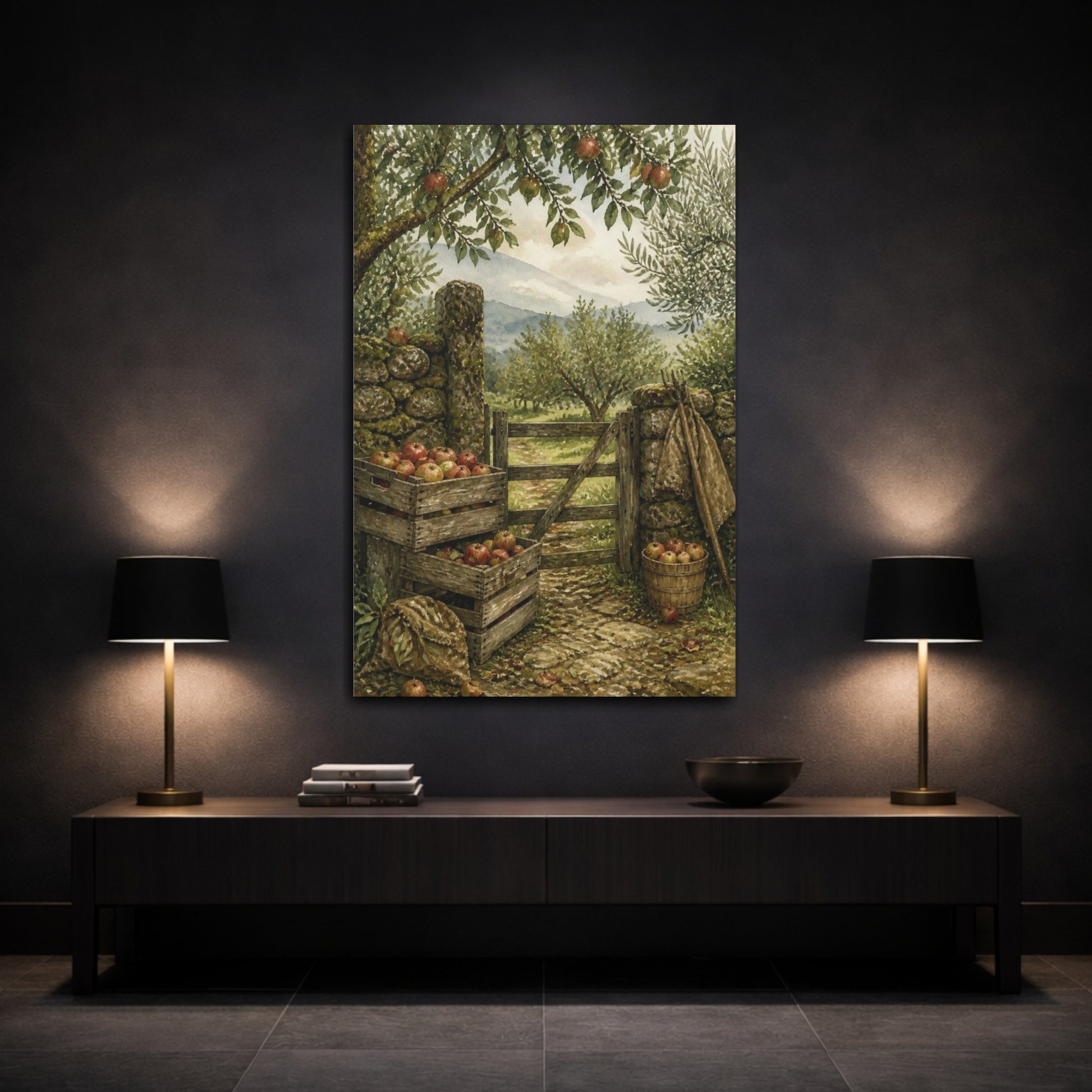 Mockup 3. Rustic Orchard Gate shown as canvas print