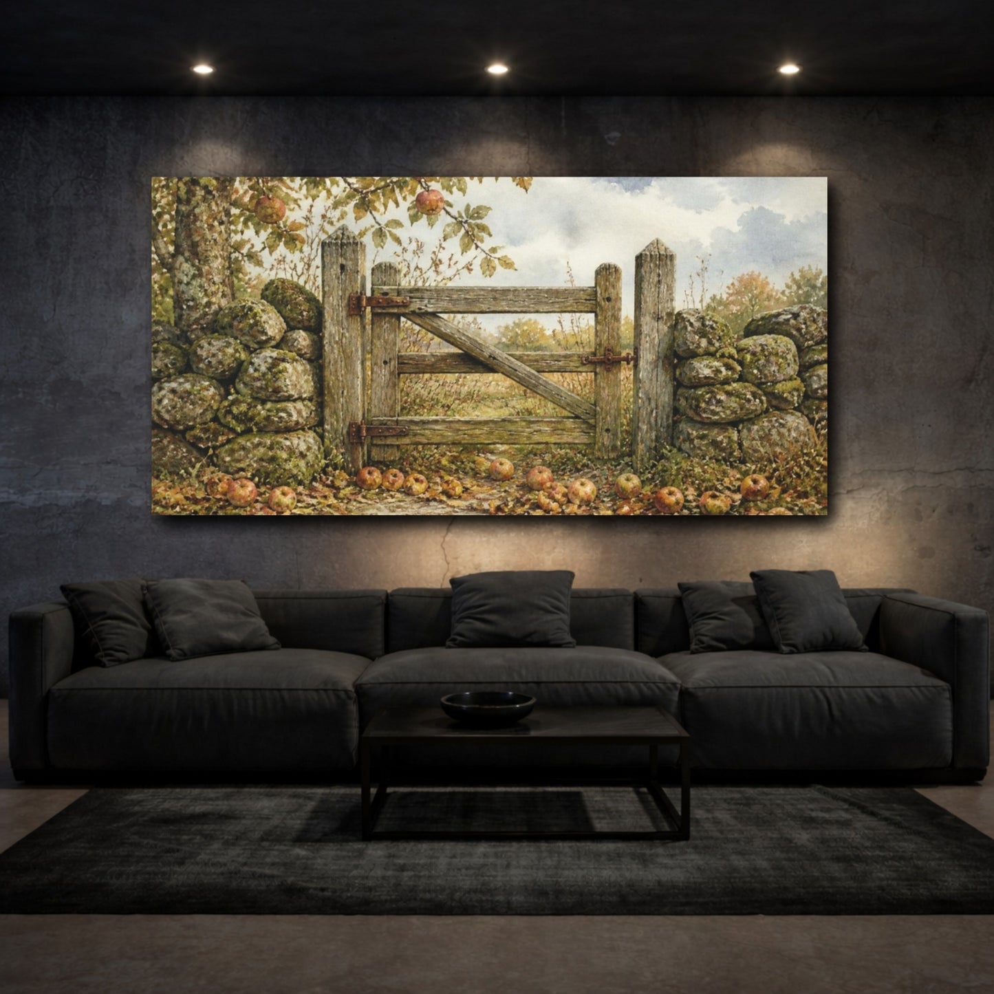 Mockup 3. Rustic Orchard Gate shown as canvas print